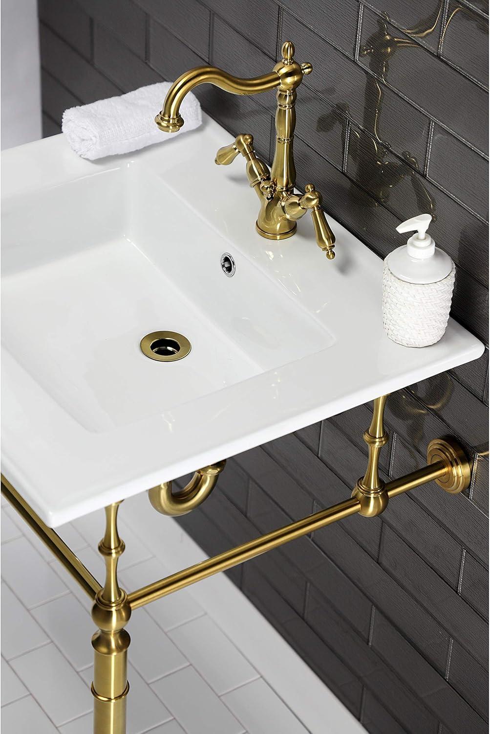 Kingston Brass Heritage Two-Handle 1-or-3 Hole Deck Mount Bathroom Faucet with Brass Pop-Up