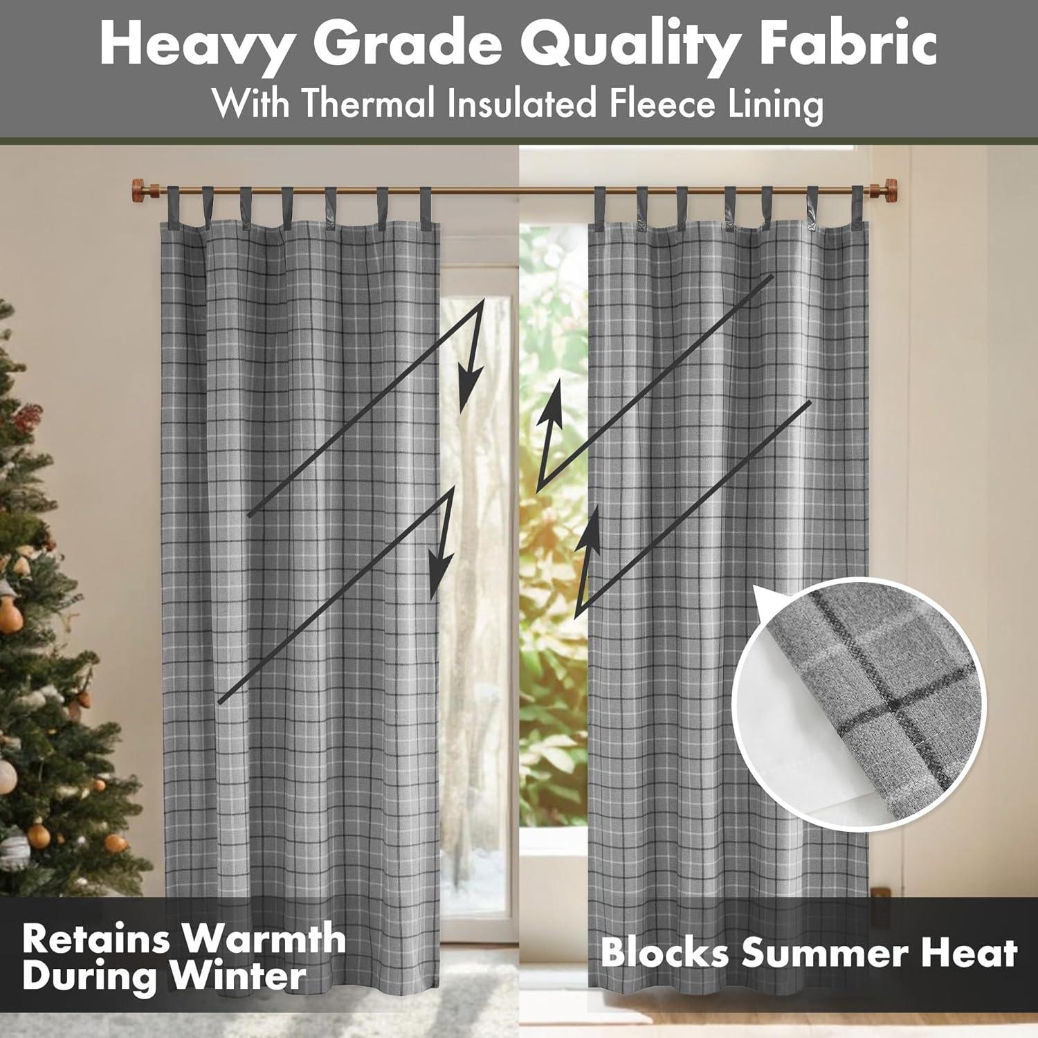 Anaheim Plaid Faux Leather Tab Top Curtain Panel with Fleece Lining