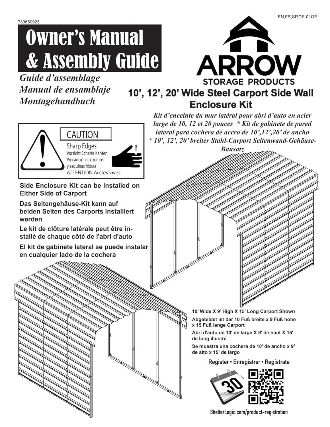 Arrow Arrow Steel Carport with 2 Side Wall Kits, 12x20x07