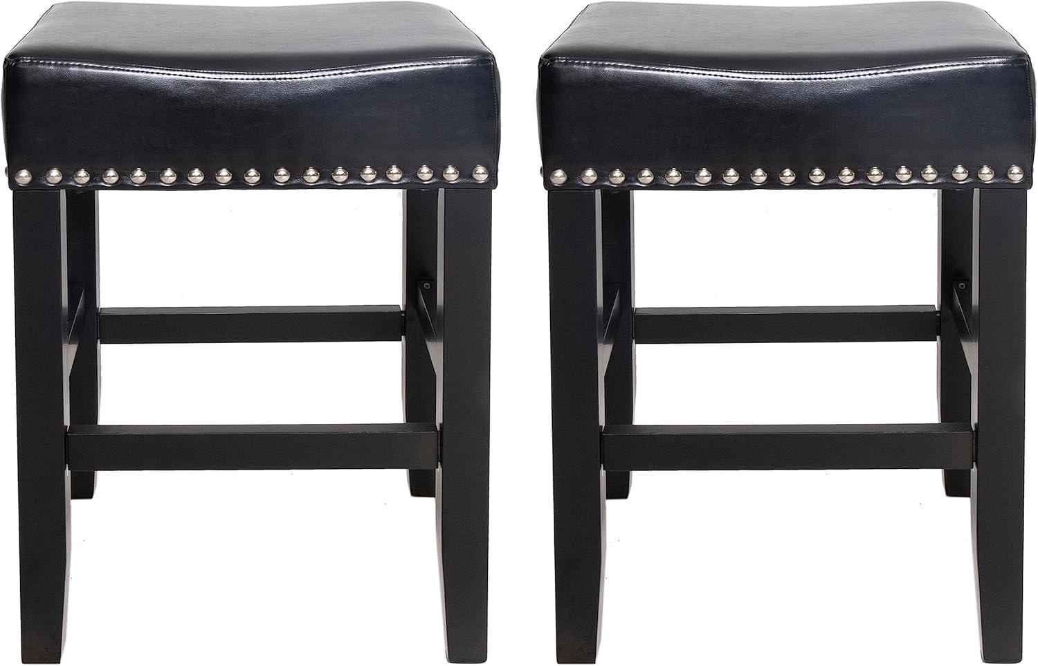 Christopher Knight Home Laramie Bonded Leather Backless Counterstools, 2-Pcs Set, Black
