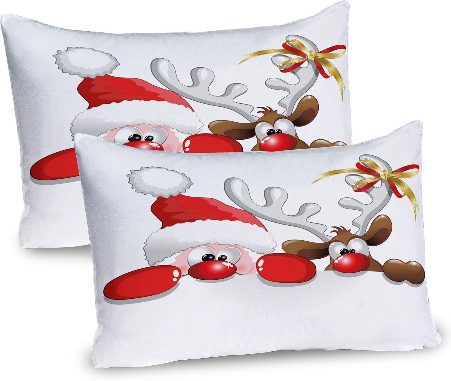 Christmas Santa and Reindeer Microfiber Pillow Shams, 20" x 26", Set of 2