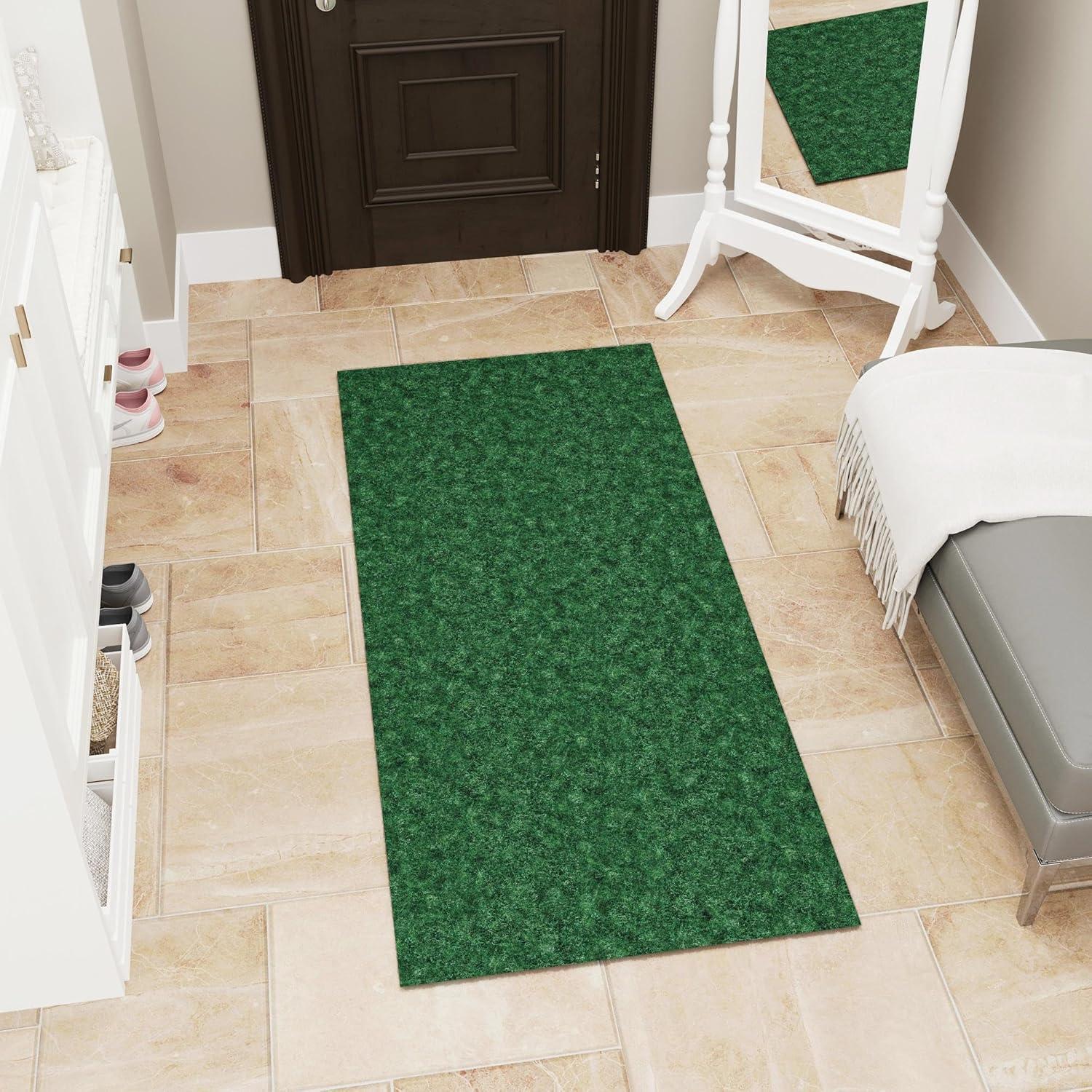 Ottomanson Extra Long Hallway Runner Waterproof Non-Slip 3x27 Indoor/Outdoor Utility Rug, 2'7" x 27', Green