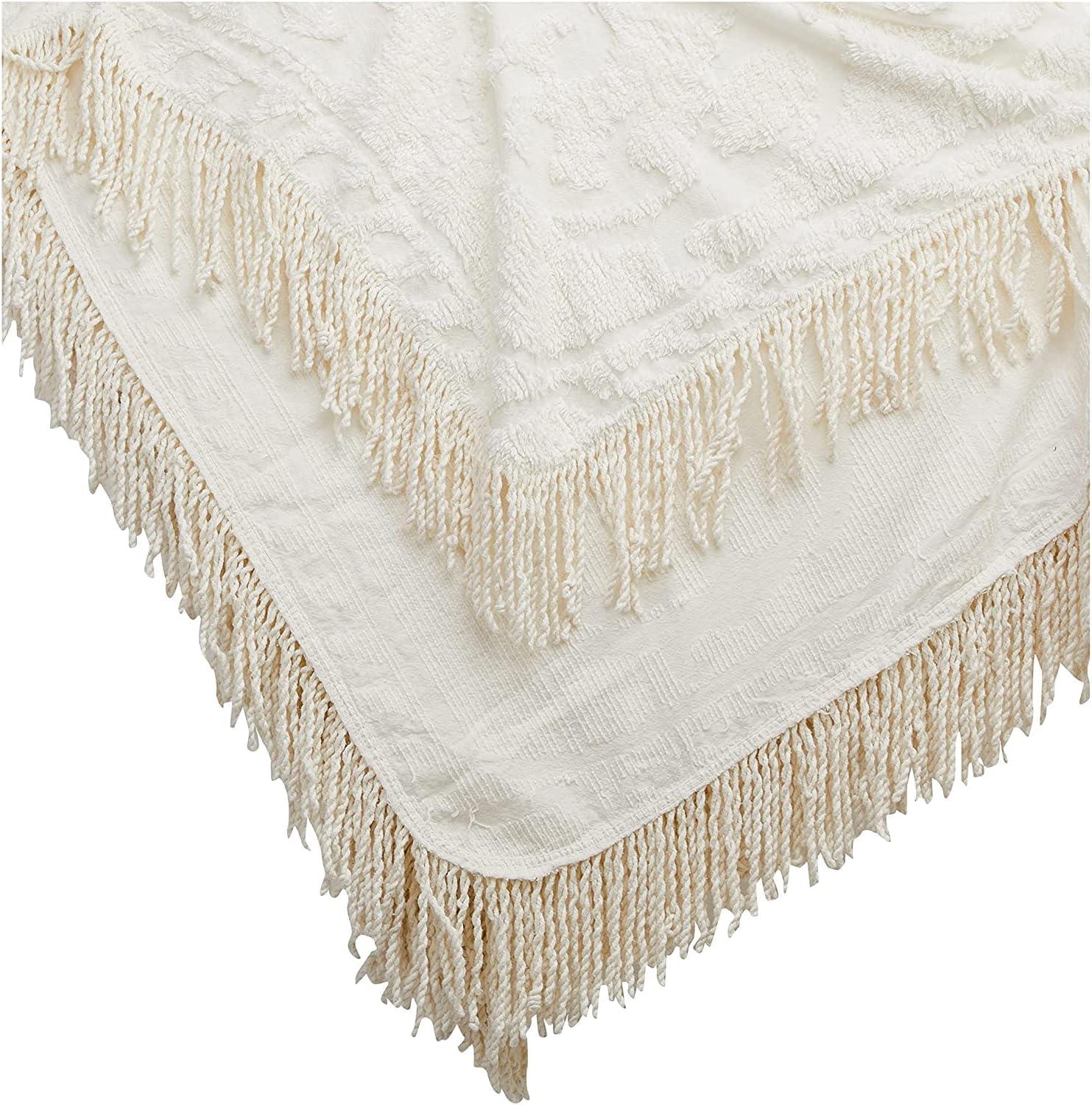 Winston Brands Luxurious Medallion Chenille Fringe Border Bedspread Ivory - King