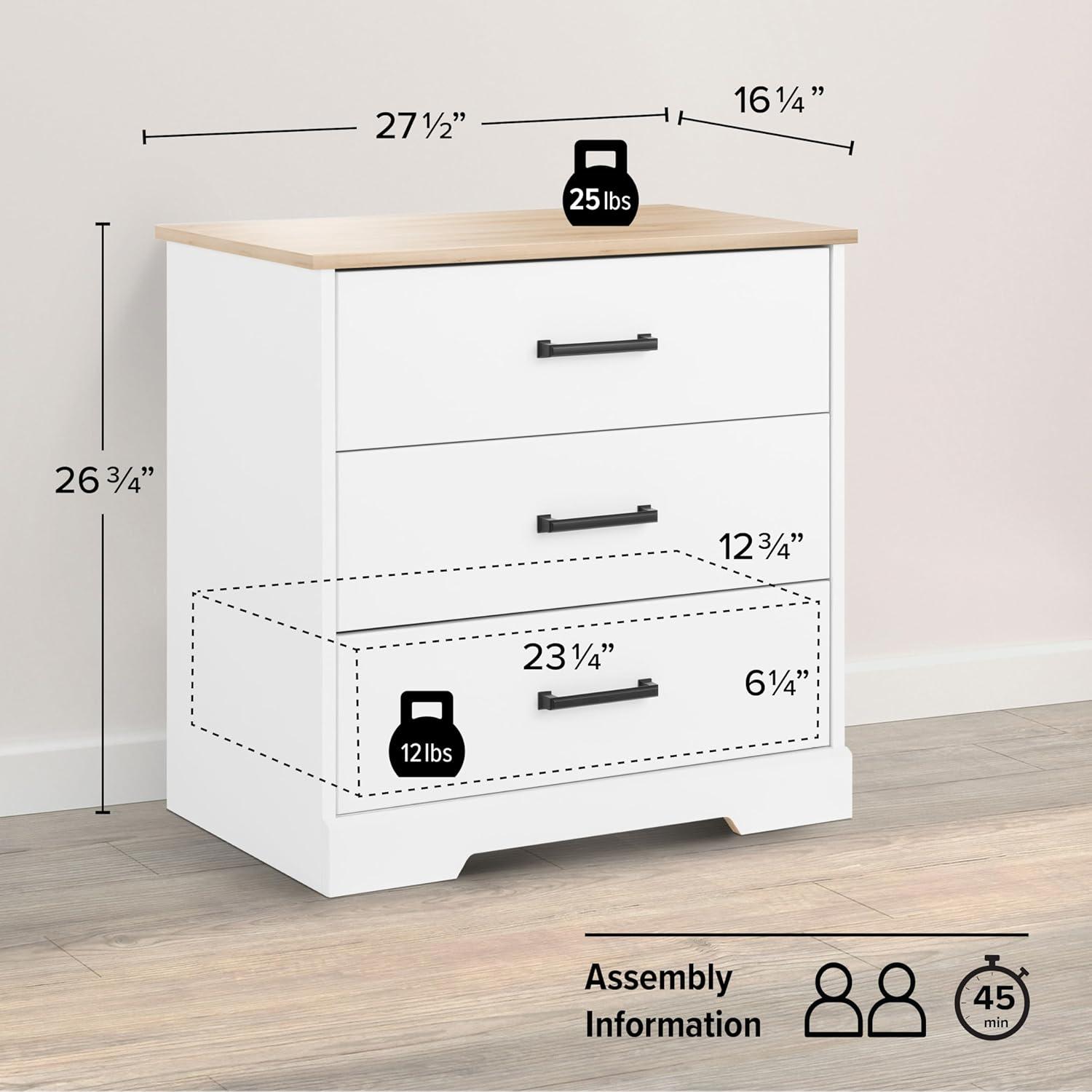 Prepac Rustic Ridge Farmhouse 3 Drawer Nightstand White/Oak