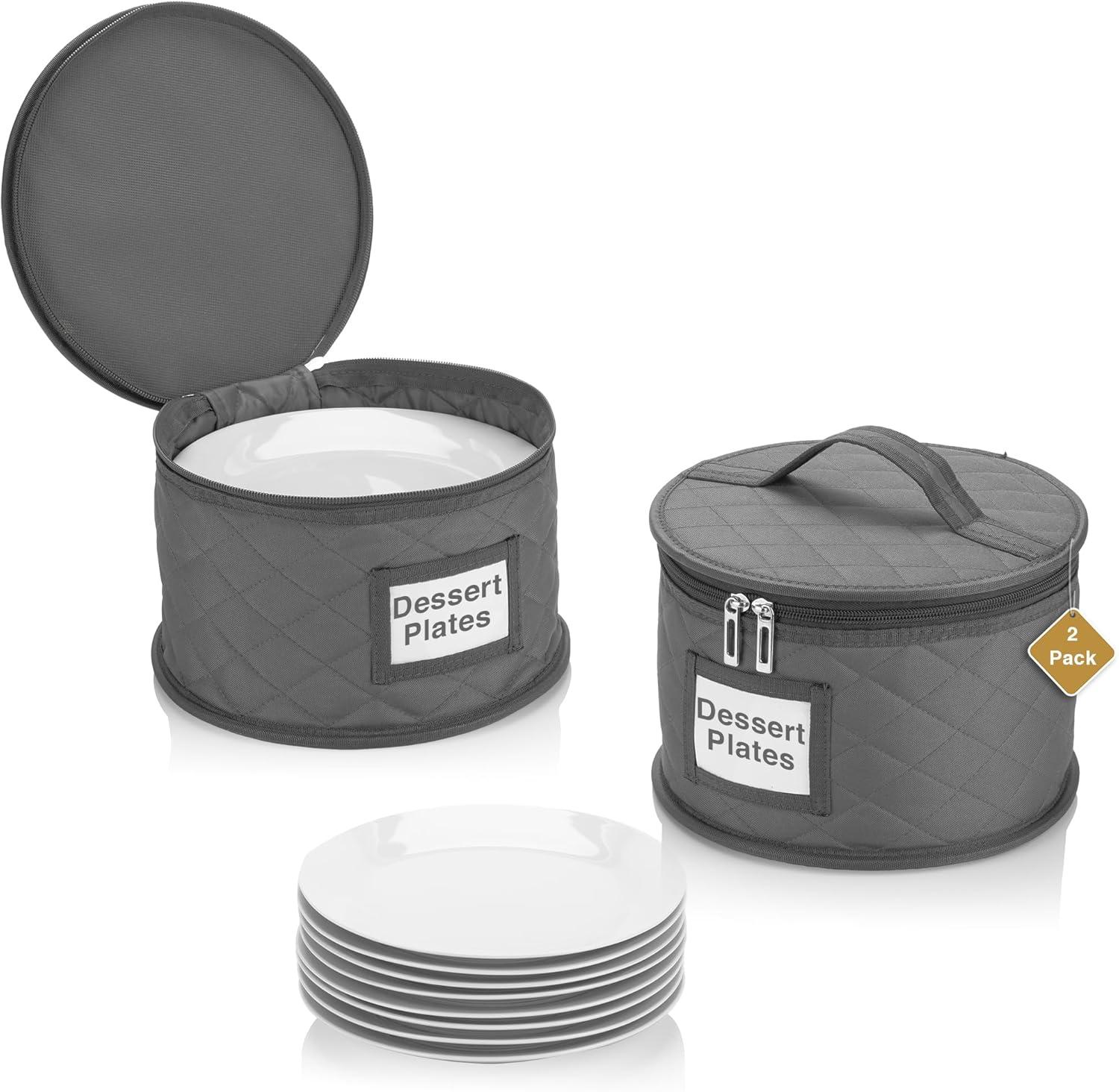 8" Bowl and Dessert Plate Storage Cases - China Storage Container - Stackable With Padded Interior to Store and Transport Your Fine China Dinnerware Dishes - 12 Felt Pads Included - Gray