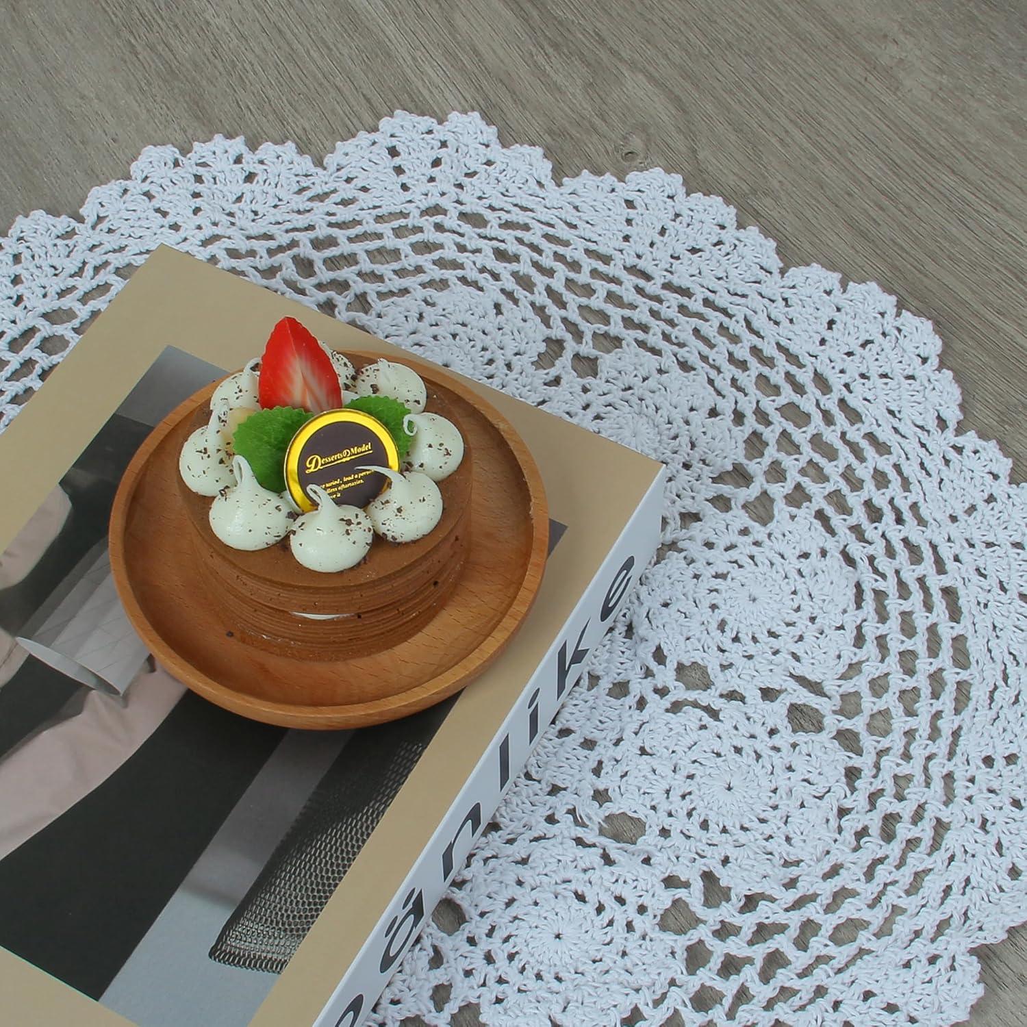 kilofly Handmade Crochet Round Cotton Lace Table Placemats Doilies Value Pack [Set of 4], Lotus, White