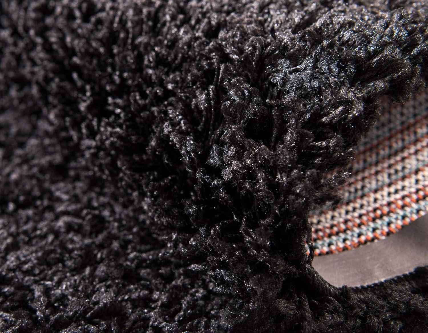 Unique Loom 4' 1 x 6' 1 Solid Shag Jet Black Area Rug