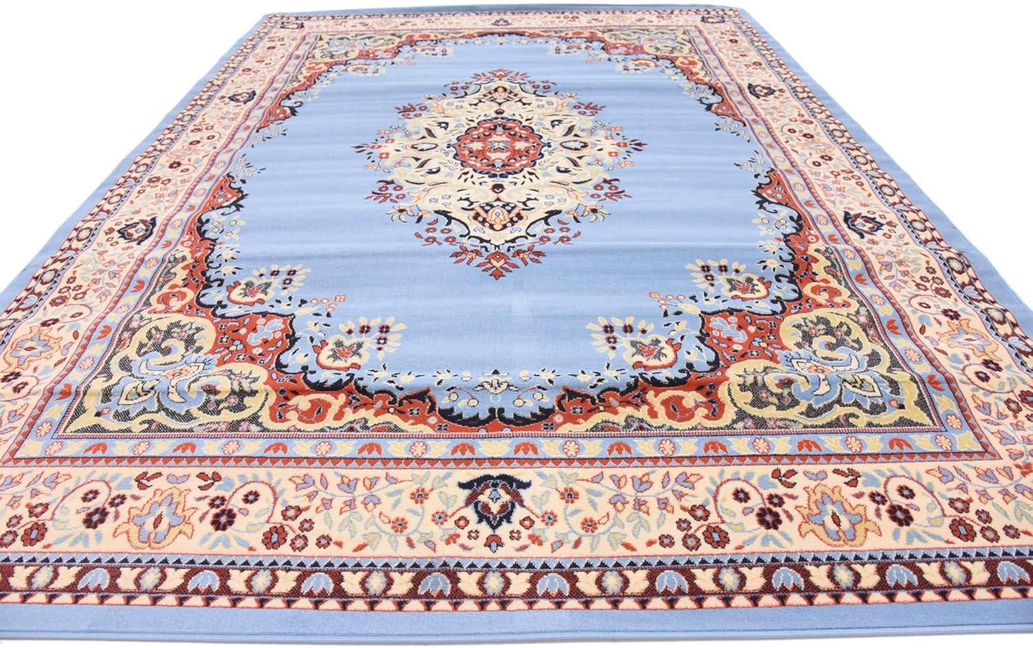 Light Blue Medallion Synthetic 9' x 12' Rectangular Rug