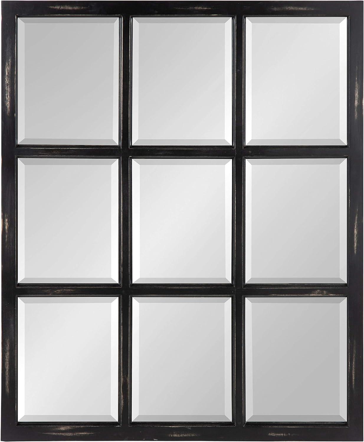 26" x 32" Hogan Windowpane Wall Mirror Black - Kate & Laurel All Things Decor: Modern Rectangular, No Assembly, Wood Frame
