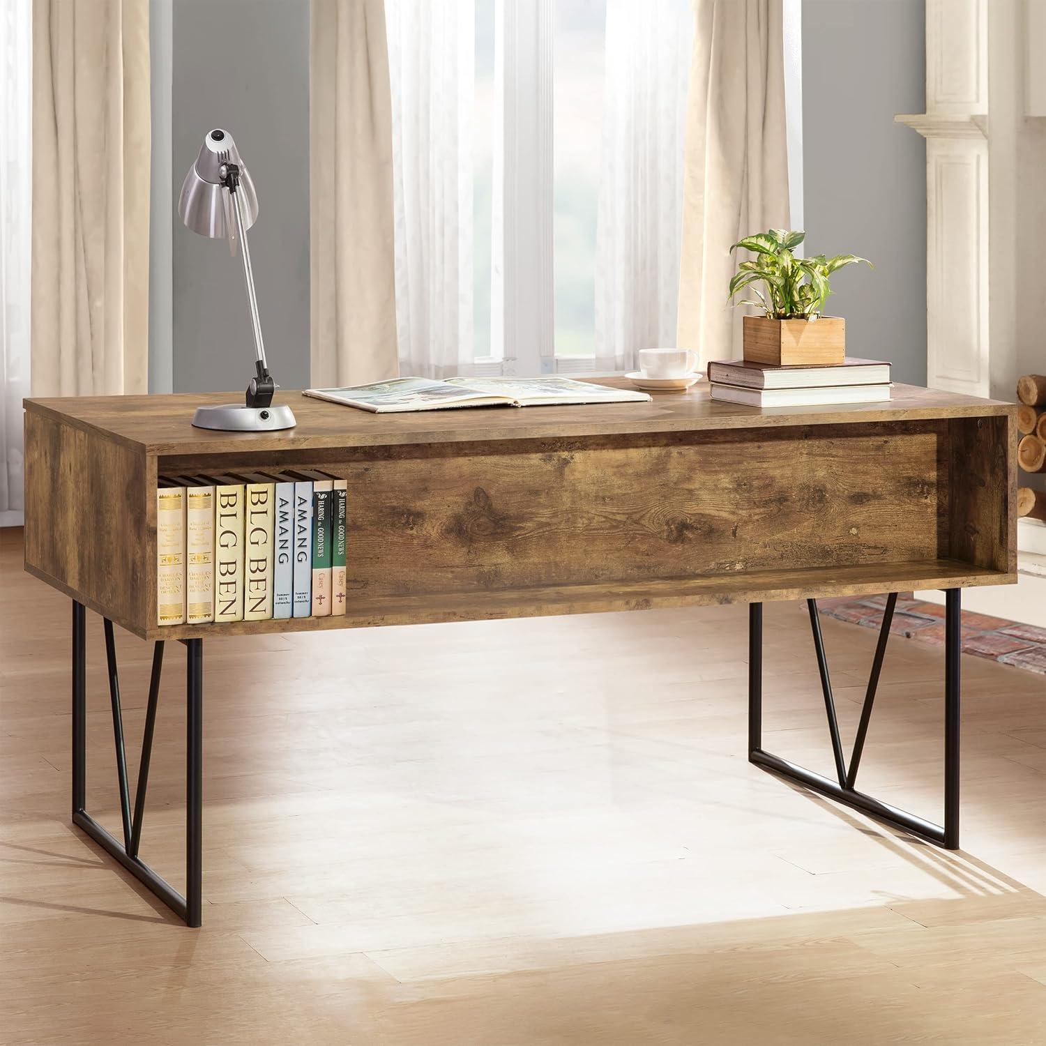 Rustic Industrial Nutmeg Brown Home Office Desk with 4 Drawers