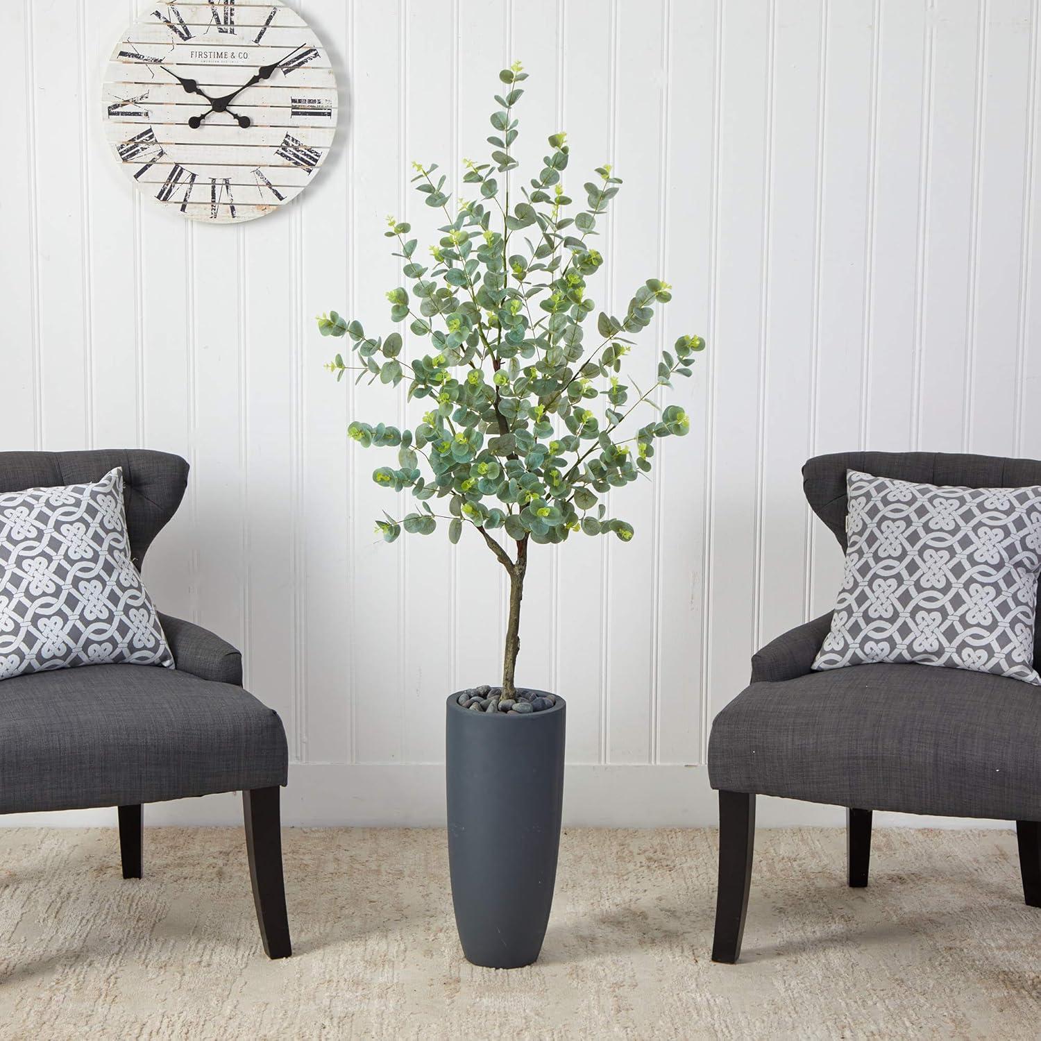 Nearly Natural 5-ft Eucalyptus Artificial Tree in Gray Planter