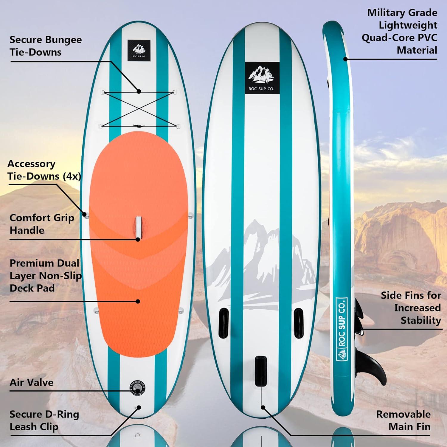 Roc Inflatable Stand Up Paddle Boards with Premium SUP Paddle Board Accessories, Wide Stable Design, Non-Slip Comfort Deck for Youth & Adults