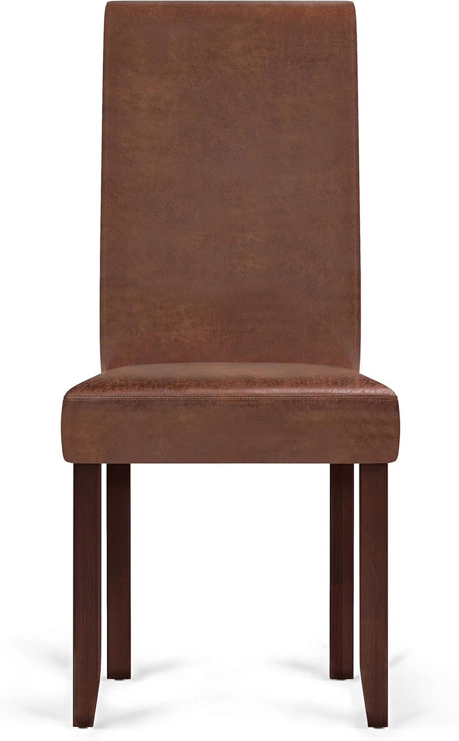 Simpli Home Acadian Transitional Parson Dining Chair (Set of 2) in Distressed Saddle Brown Faux Leather