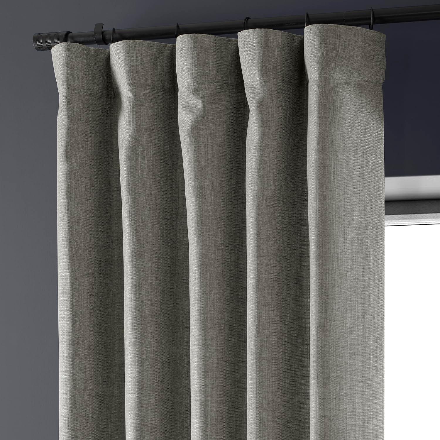 Taupe Grey Room-Darkening Faux Linen Curtain Panel 84"