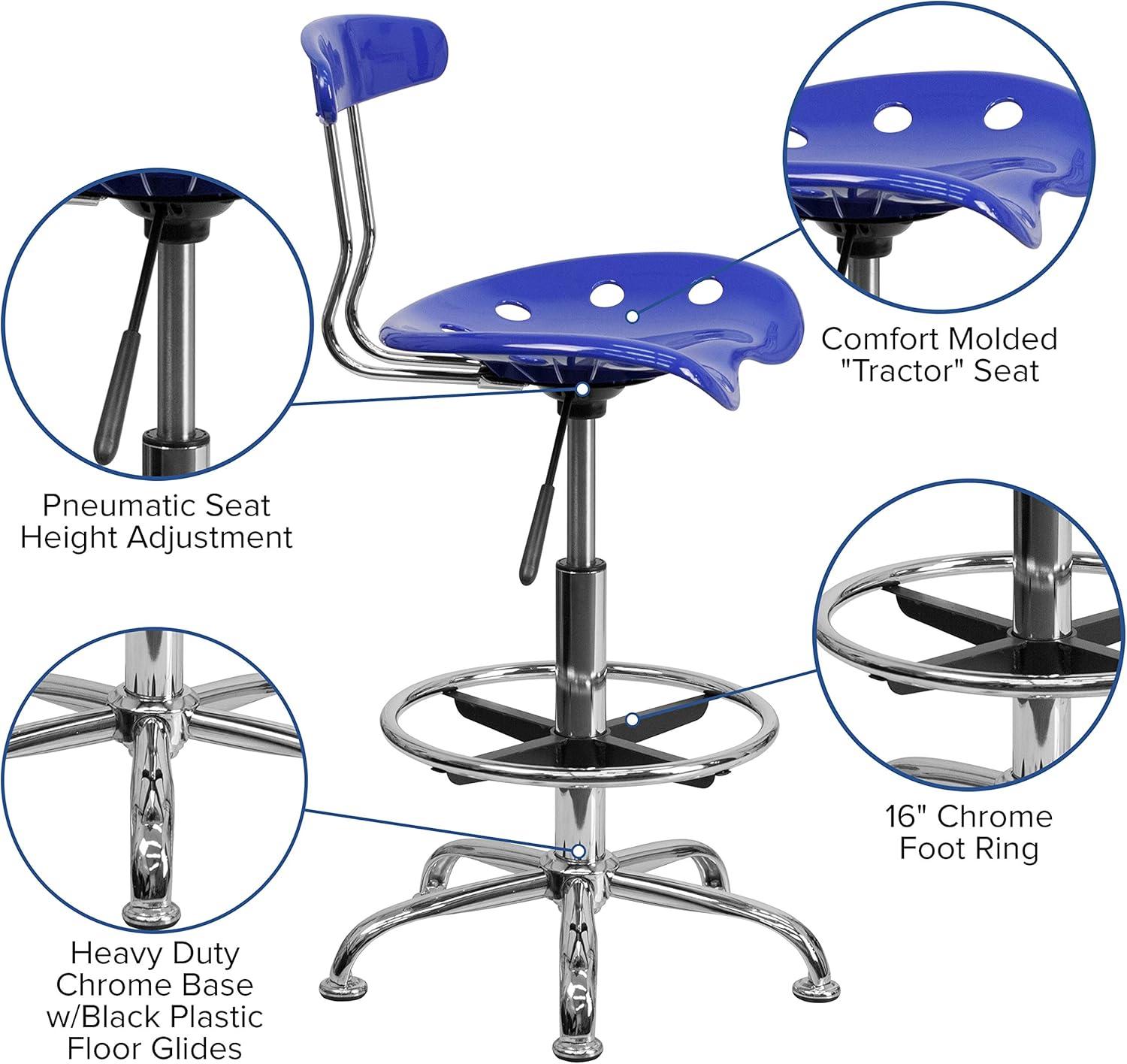 Monroe Vibrant Chrome Drafting Stool with Tractor Seat