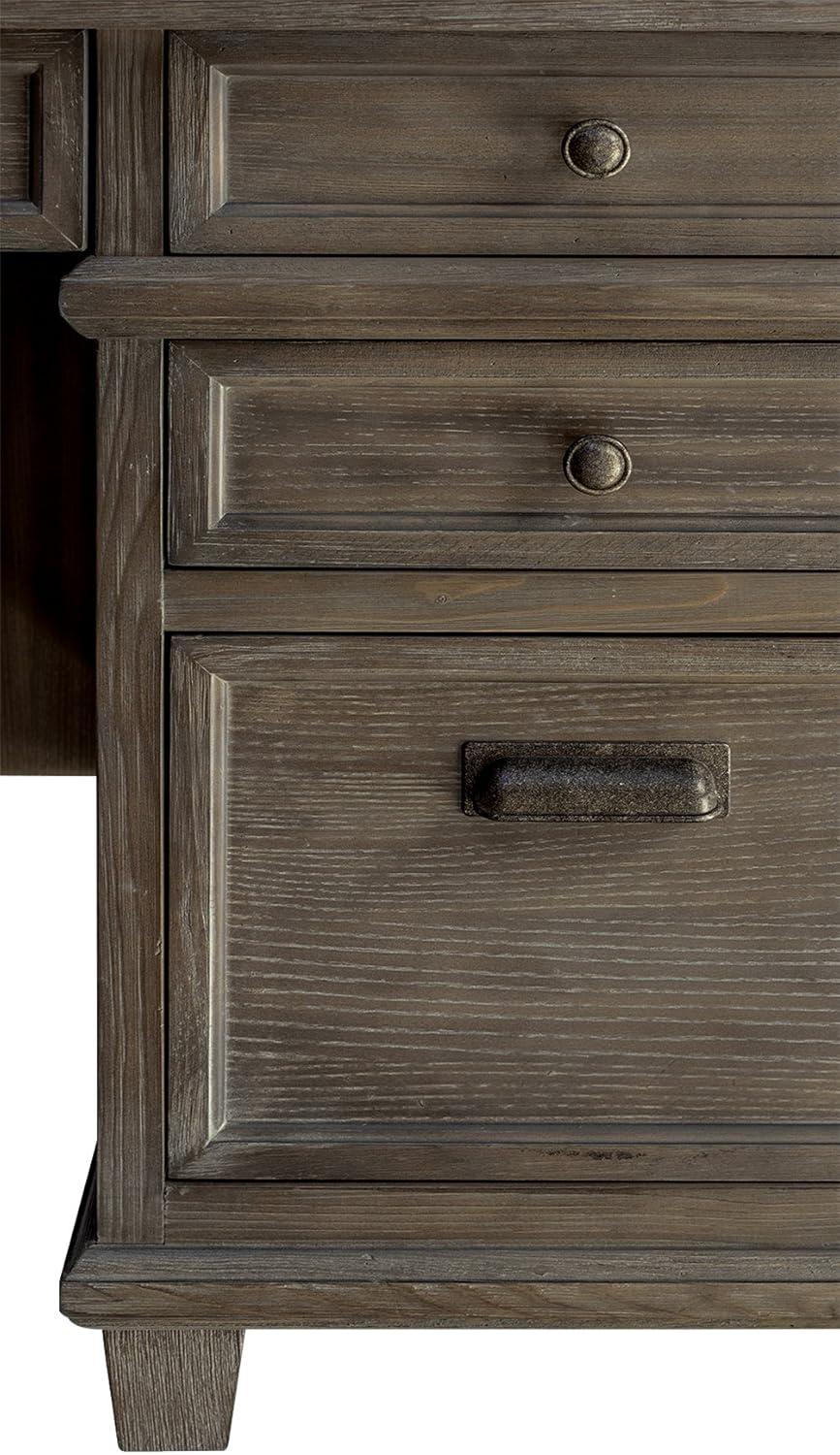 Carson Double Pedestal Desk Brown - Martin Furniture: Solid Wood, Veneers, No Assembly Required
