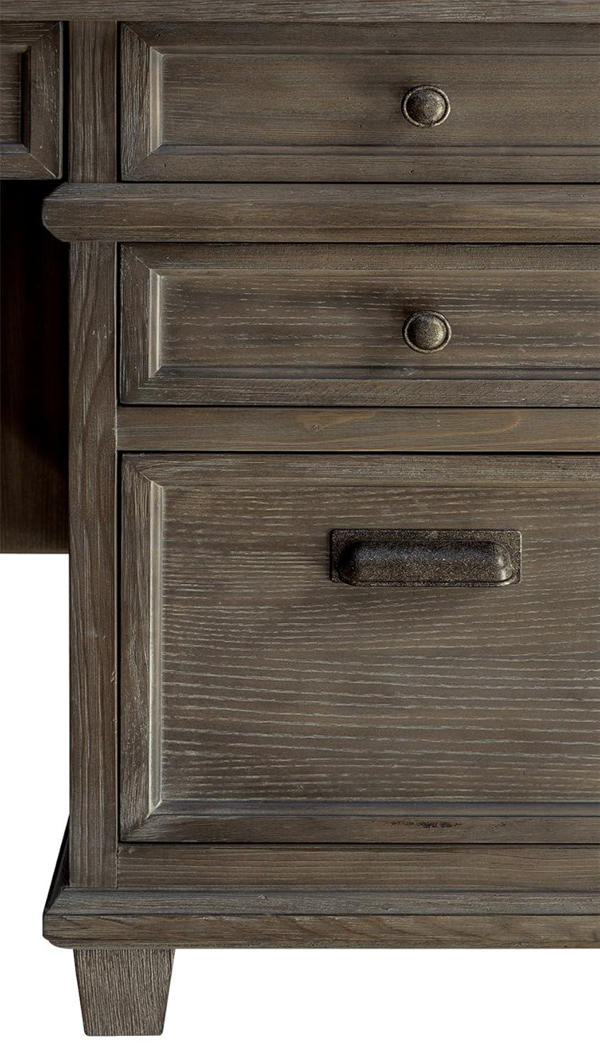Carson Double Pedestal Desk Brown - Martin Furniture: Solid Wood, Veneers, No Assembly Required