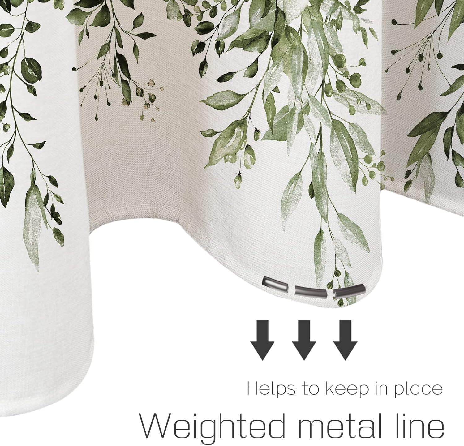 Eucalyptus Watercolor Leaves Semi-Sheer Waterproof Shower Curtain