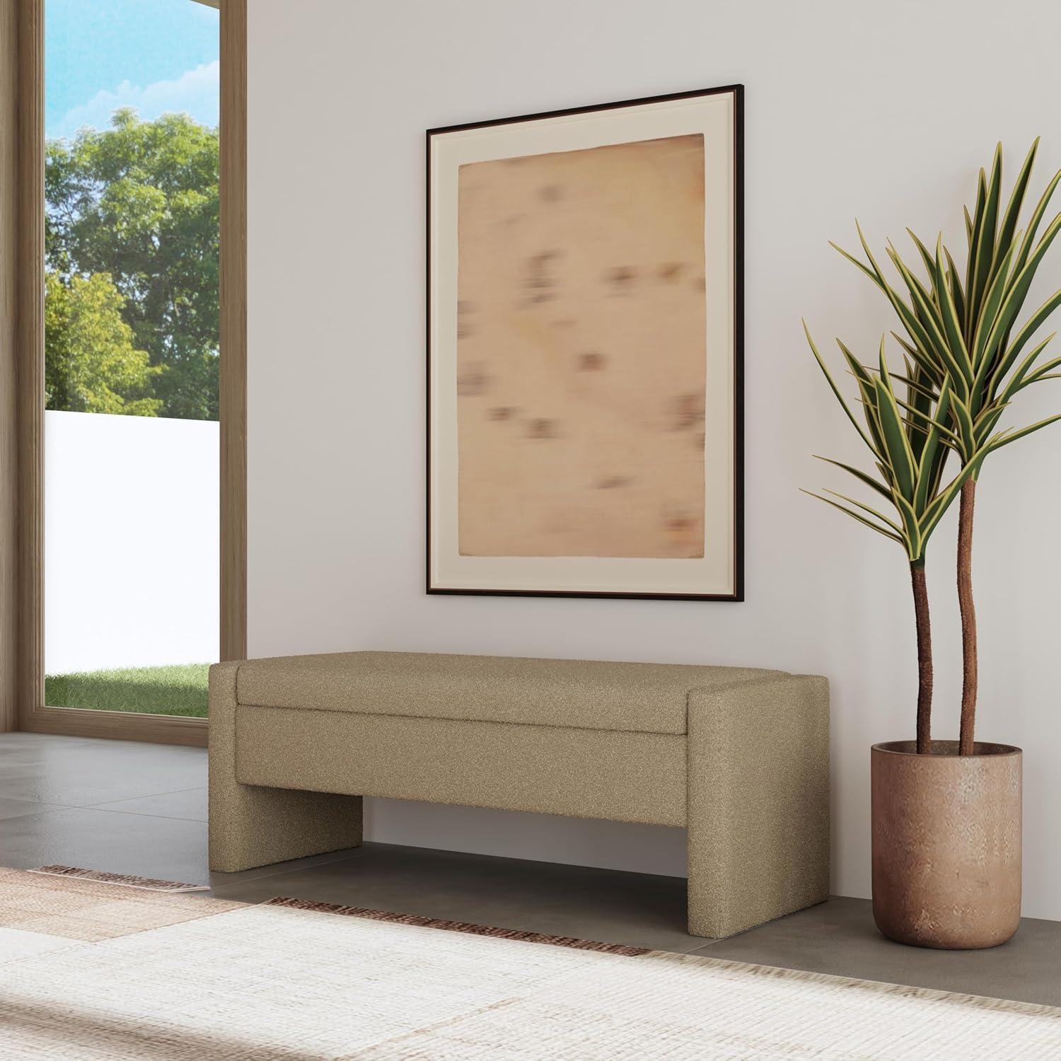 HomePop Copenhagen Modern Storage Bench Brown Boucle