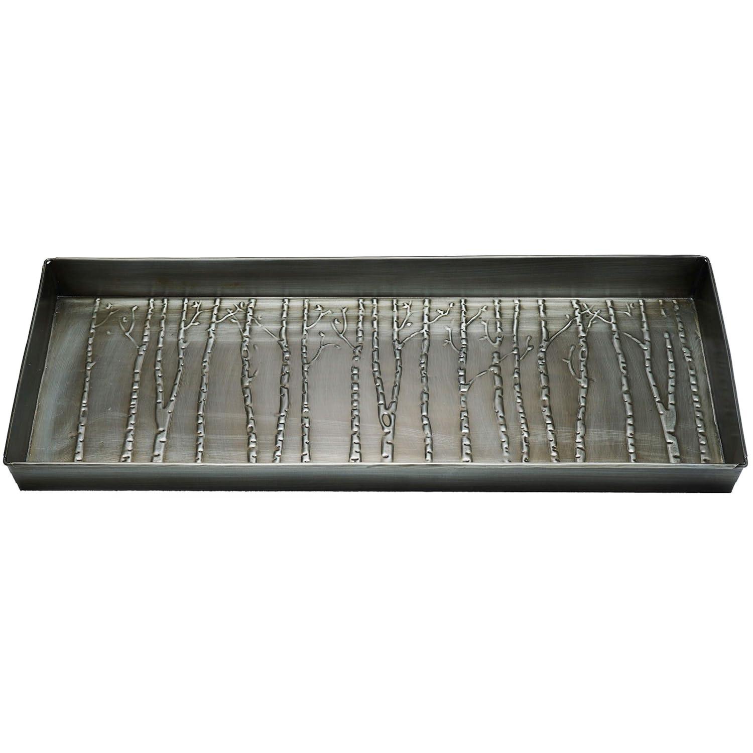HF by LT Birch Forest Pattern Metal Boot Tray, 30 x 13 inches, Antique Zinc Finish
