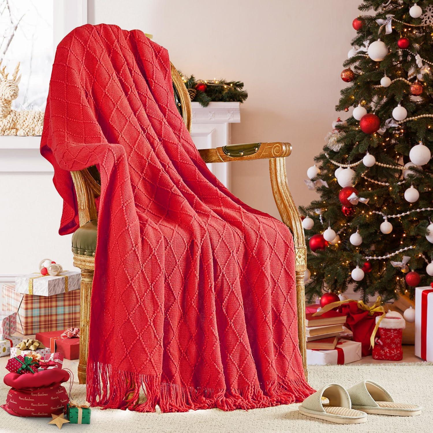 inhand Knitted Gift Throw Blankets for Couch and Bed,Valentines Day Decor Blanket for Her Him Girlfriend Wife, Red Romatic Lightweight Decorative with Tassel, Farmhouse Warm Woven for Women, 50"x60"