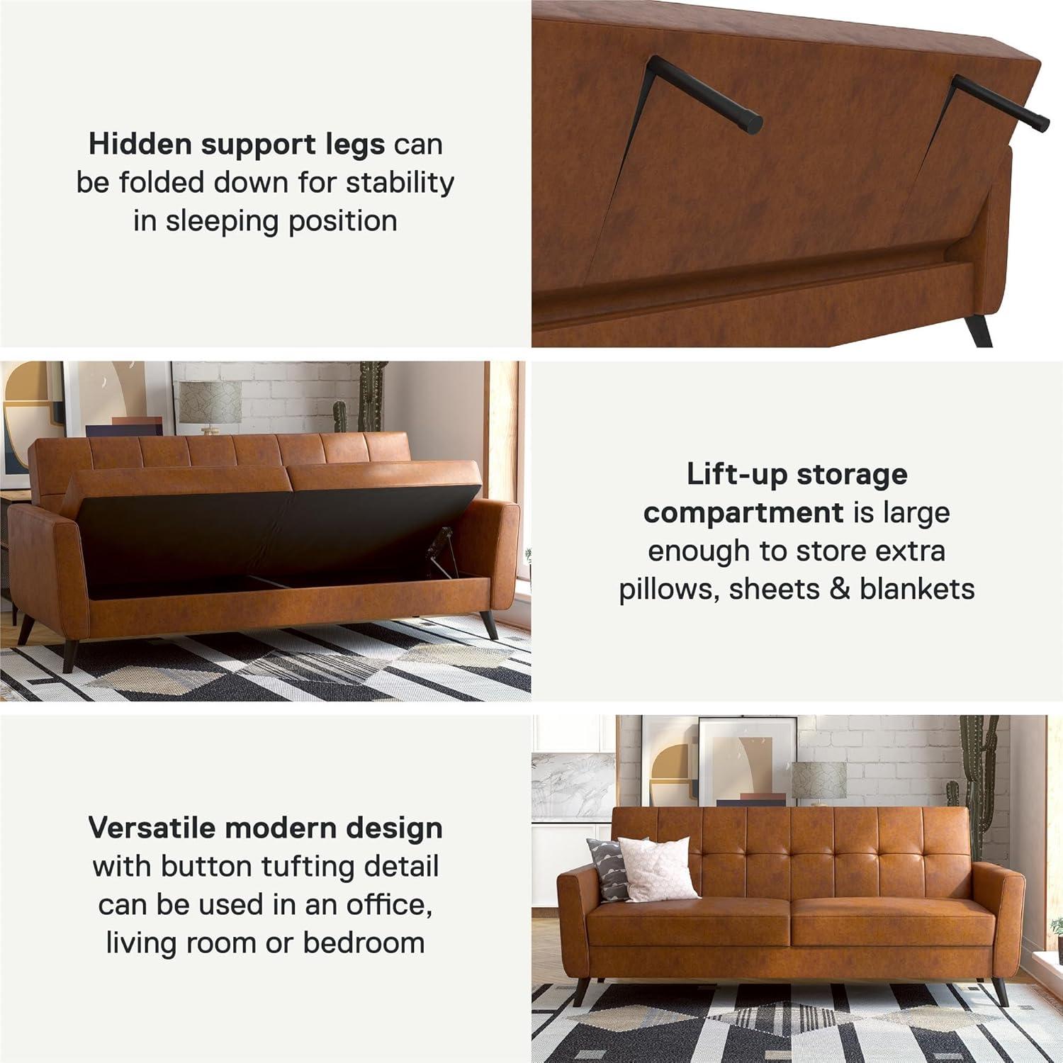 Dorel Home Products Parker Faux Leather Futon with Storage Camel