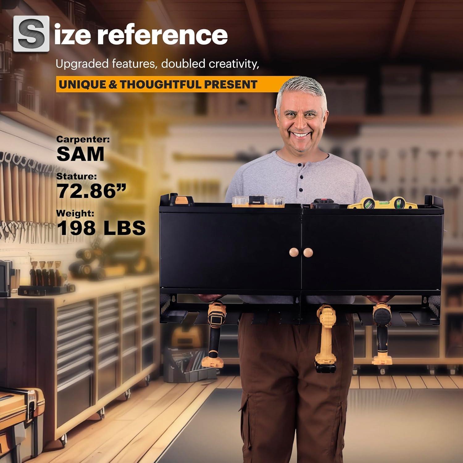 Spampur Power Tool Organizer Wall Mount with Charging Station, Garage Tool Shelf 6 Drill Holders, Tool Battery Holder with Plier holder Heavy Duty Rack, Tool Storage Rack with 4 Outlet Power Strip