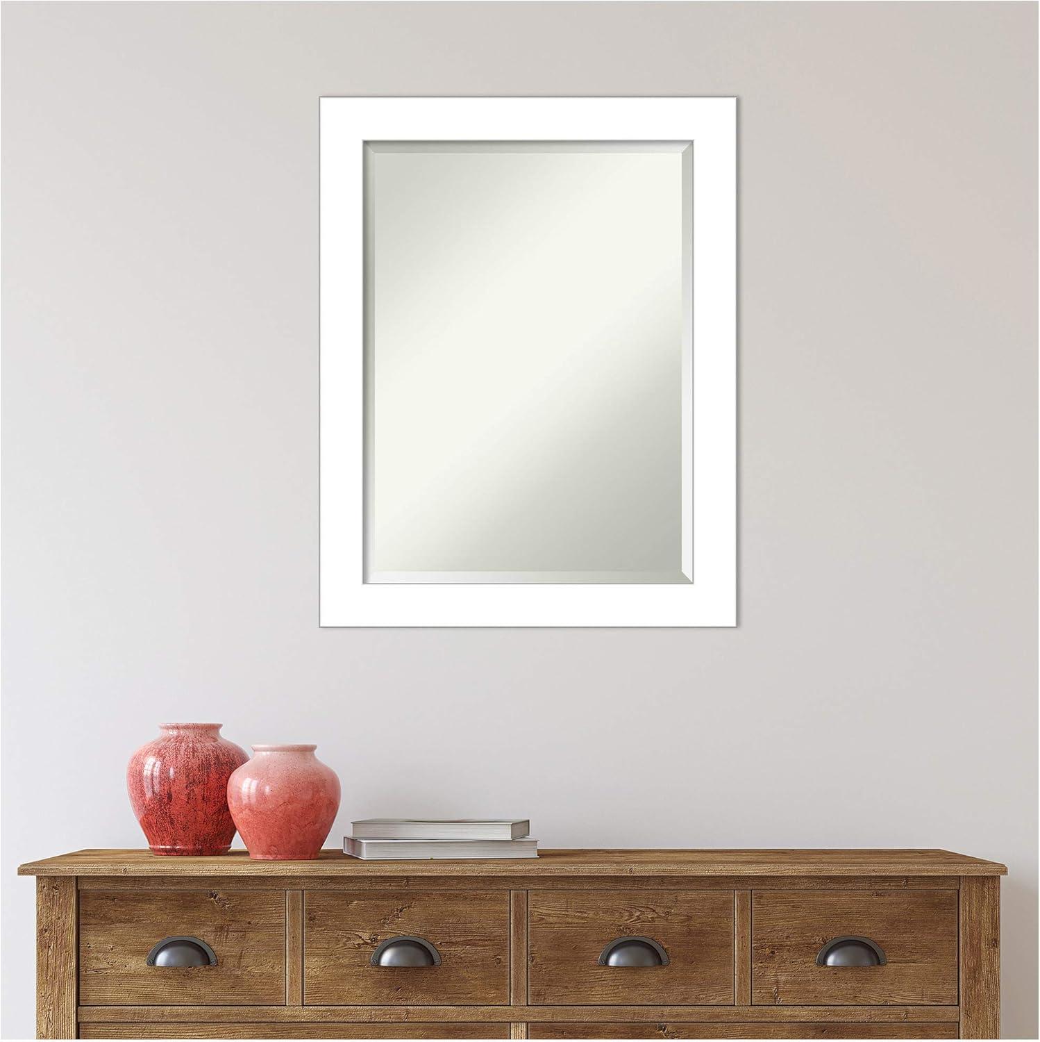 22" x 28" Wedge Framed Bathroom Vanity Wall Mirror White - Amanti Art: Modern, Satin Finish, No Assembly Required
