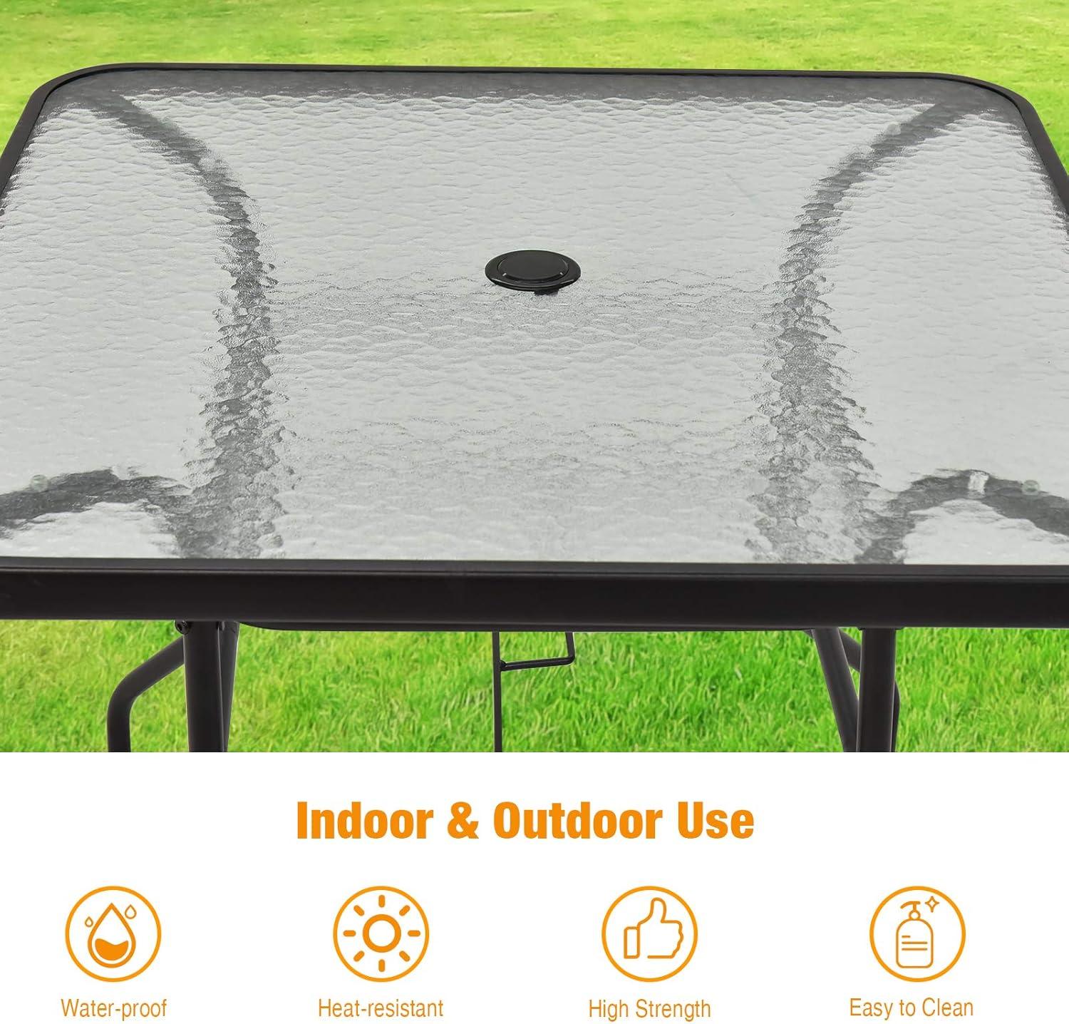 Lark Manor™ Aliyahna 32'' Patio Square Table Tempered Glass Steel Frame Outdoor Pool Yard Garden