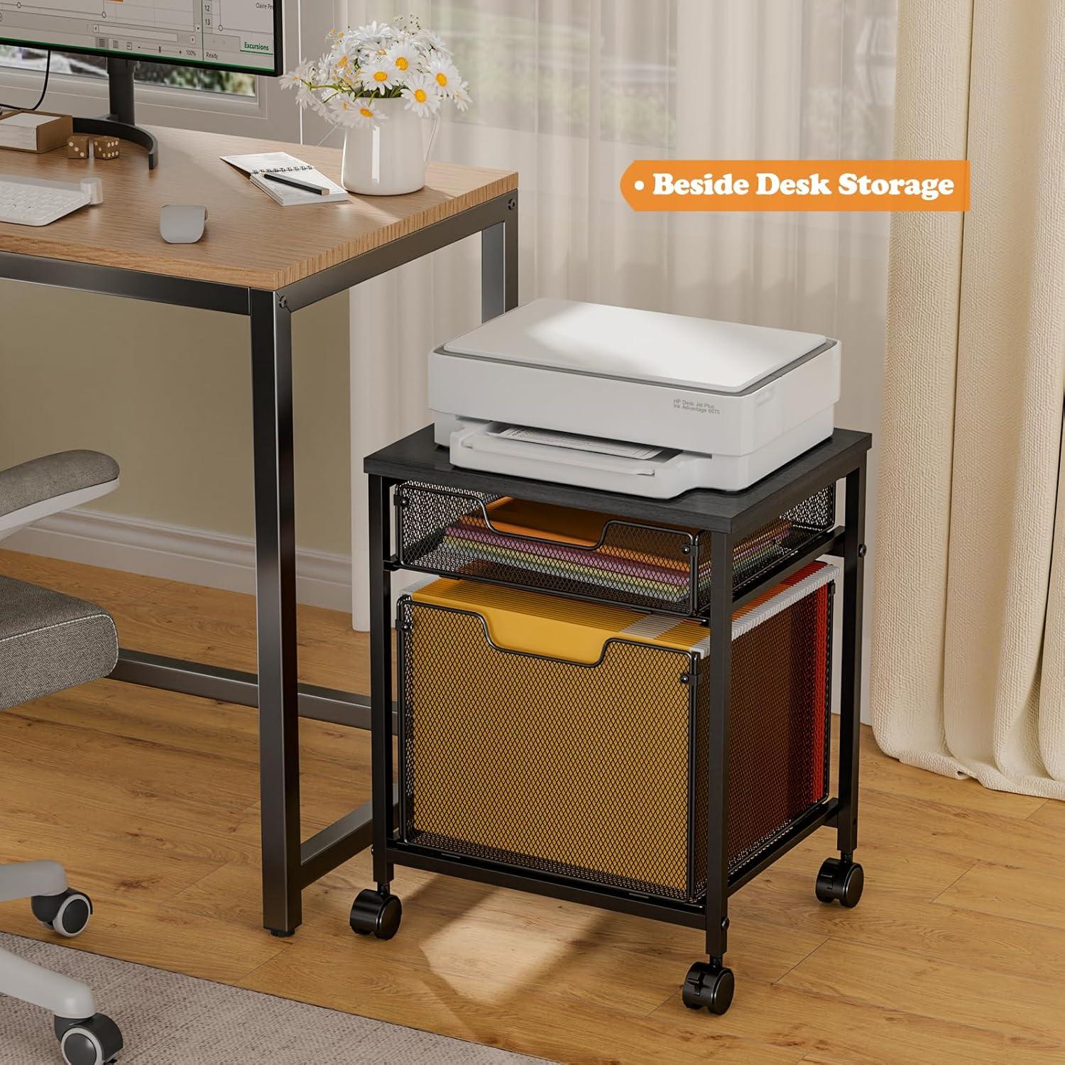 Rolling File Cabinet Cart,Printer Stand with 2 Drawers,Mobile Filing Cabinet on Lockable Wheels