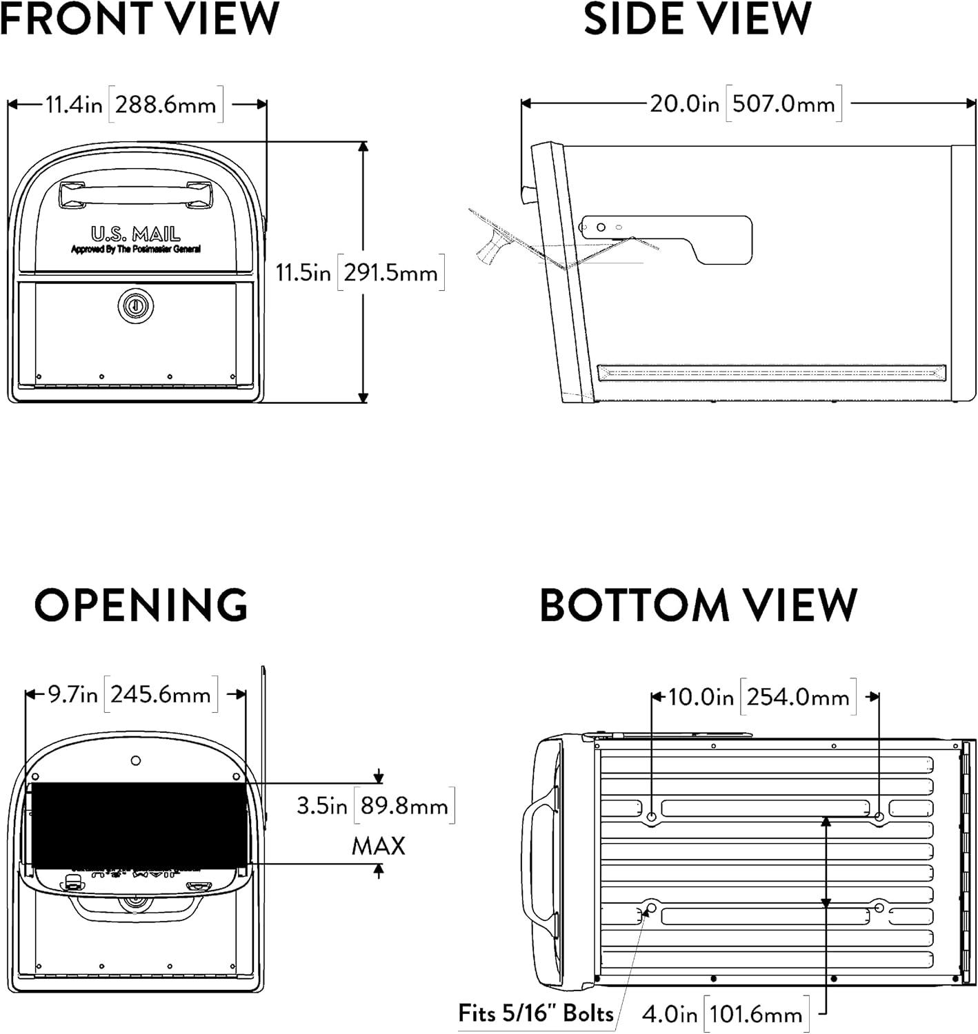 Large Black Steel Post Mount Locking Mailbox