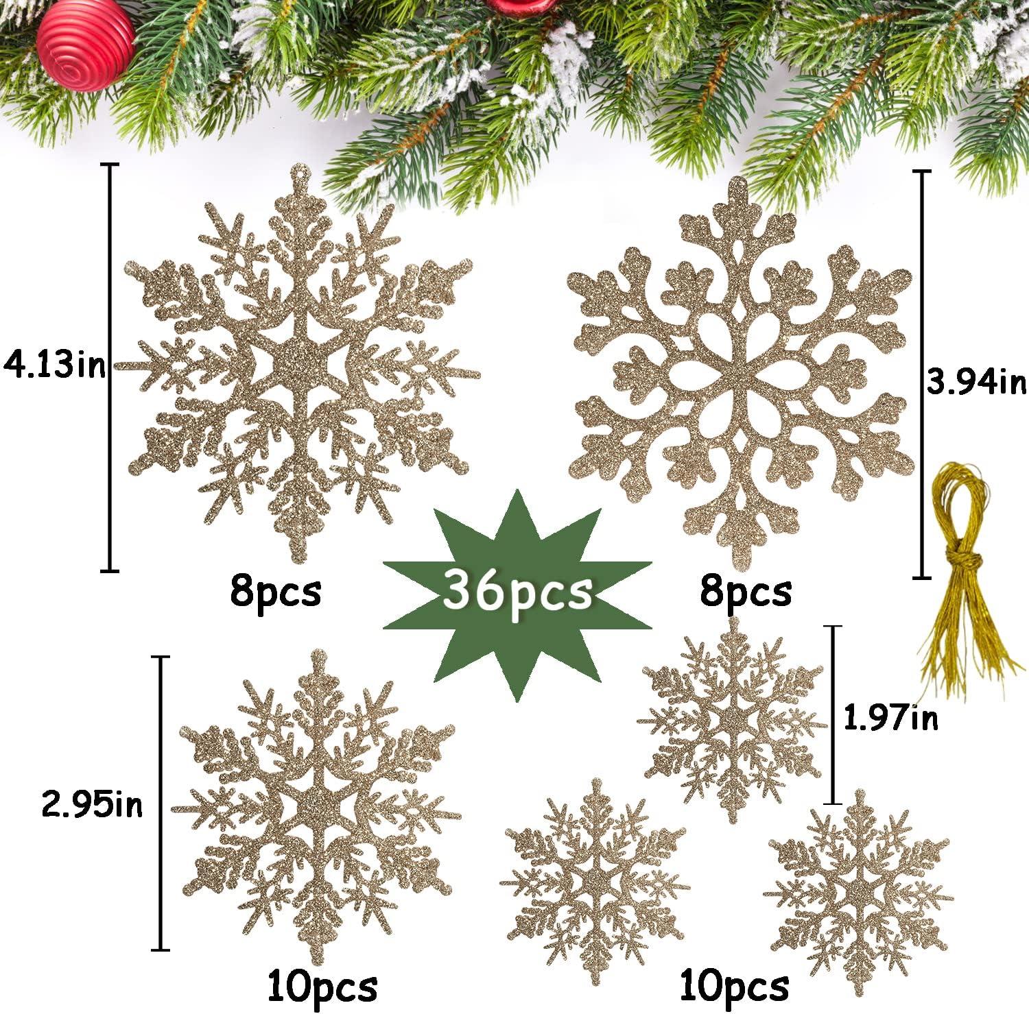 Champagne Gold Glitter Plastic Snowflake Ornaments Set