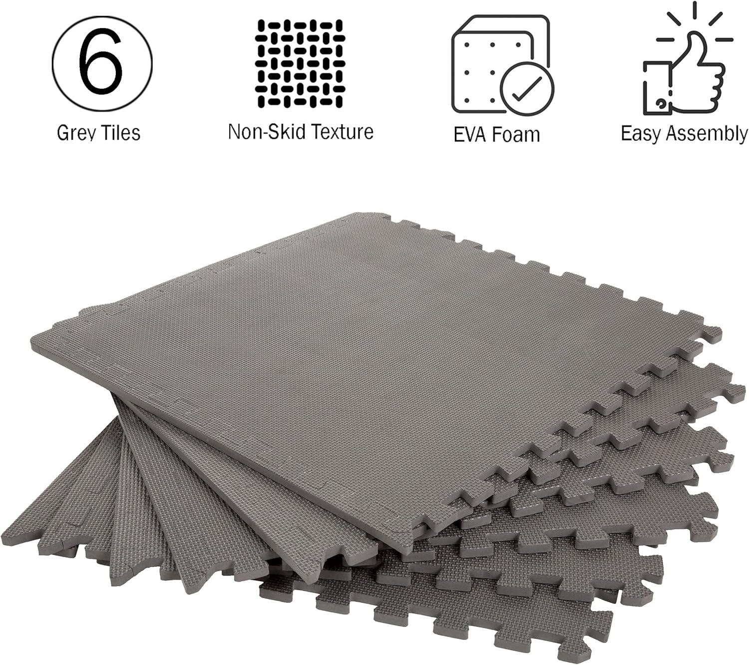 Gray EVA Foam Interlocking Floor Mats 24" x 24" - 6 Pack