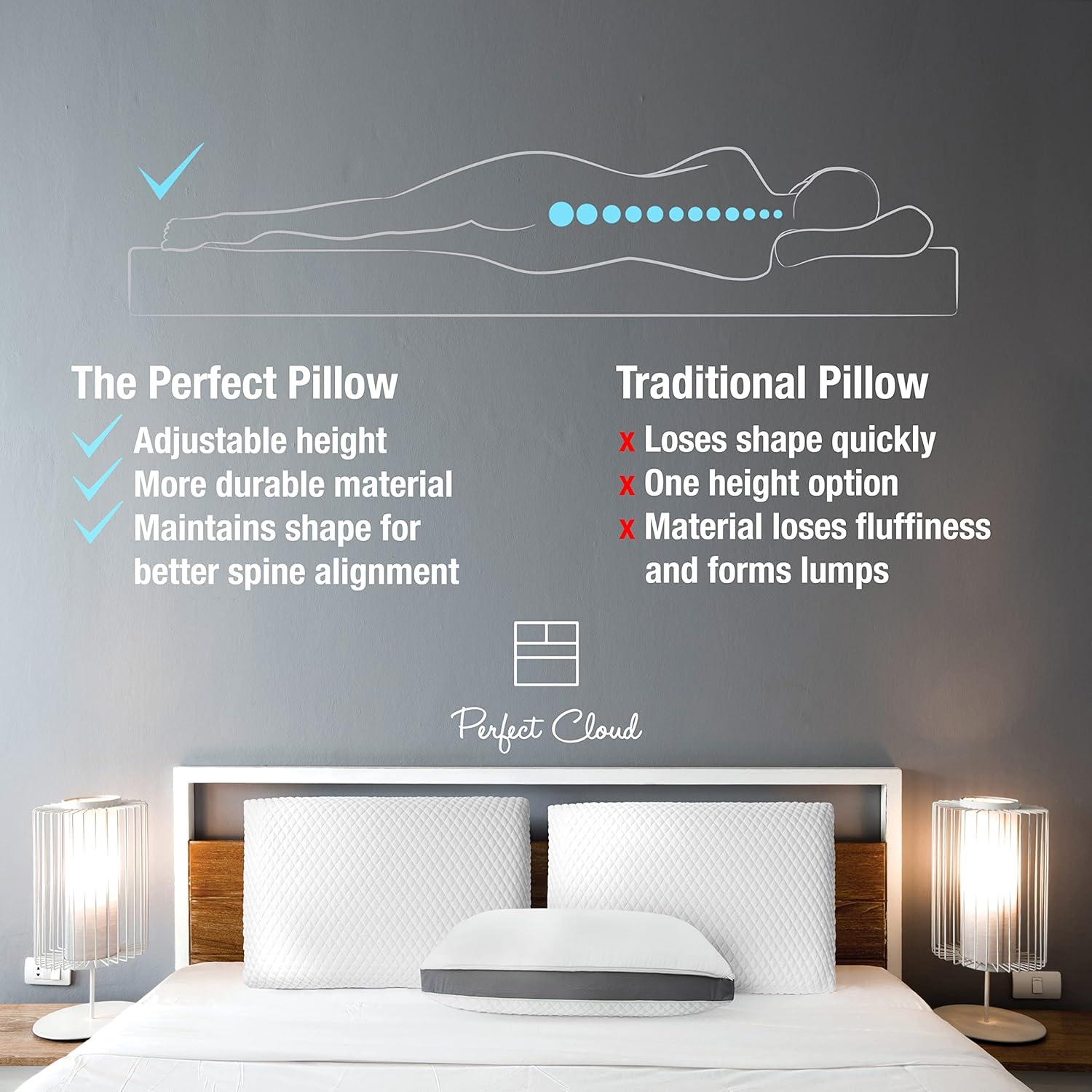 Perfect Cloud The Perfect Pillow Adjustable Cooling Gel Pillows for Sleeping, Dual Temperature Memory Foam Pillow, Standard