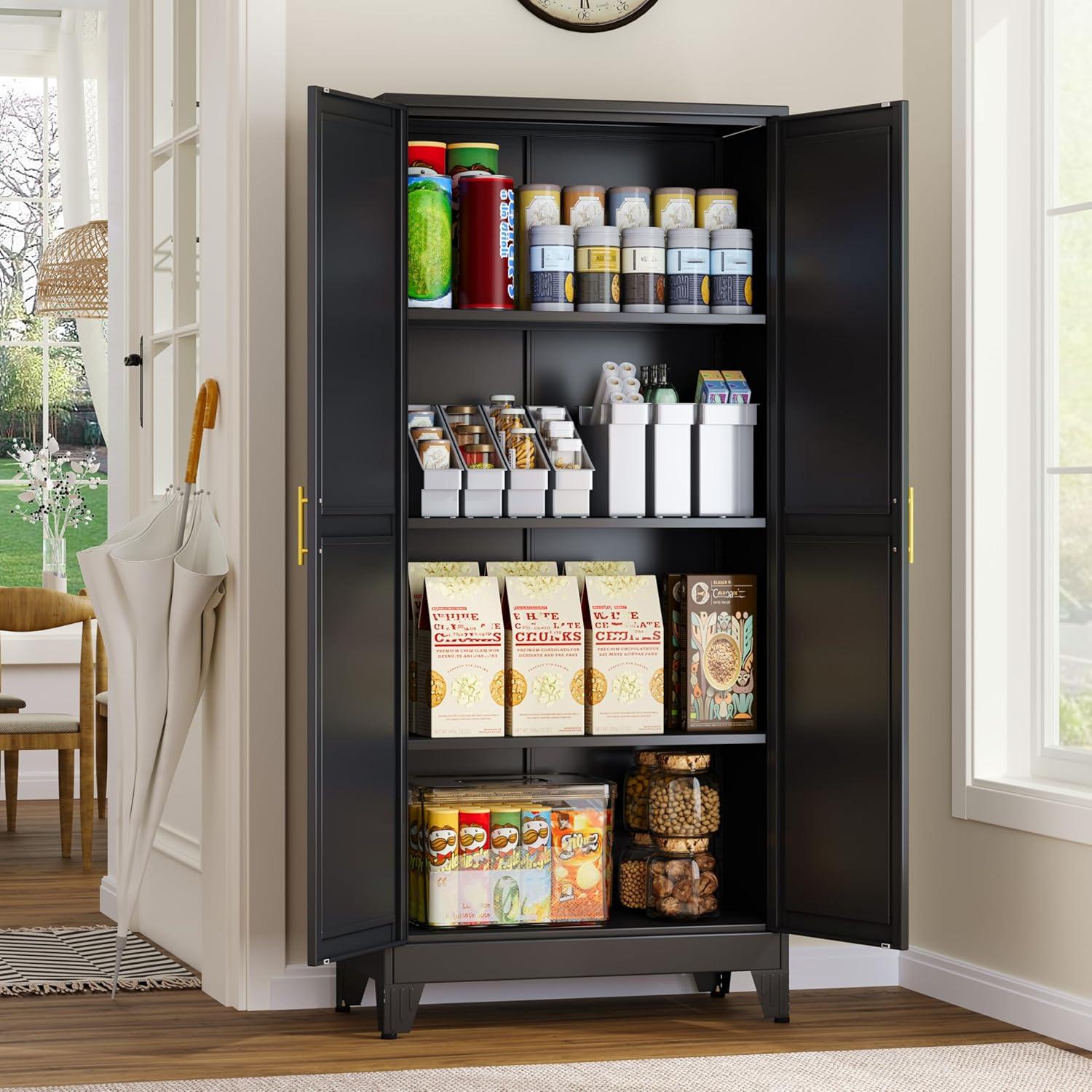 Kitchen Pantry Storage Cabinet, Freestanding Storage Cabinet with 4 Adjustable Shelves
