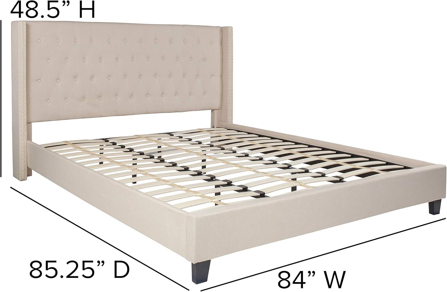 Flash Furniture Riverdale King Size Tufted Upholstered Platform Bed in Beige Fabric