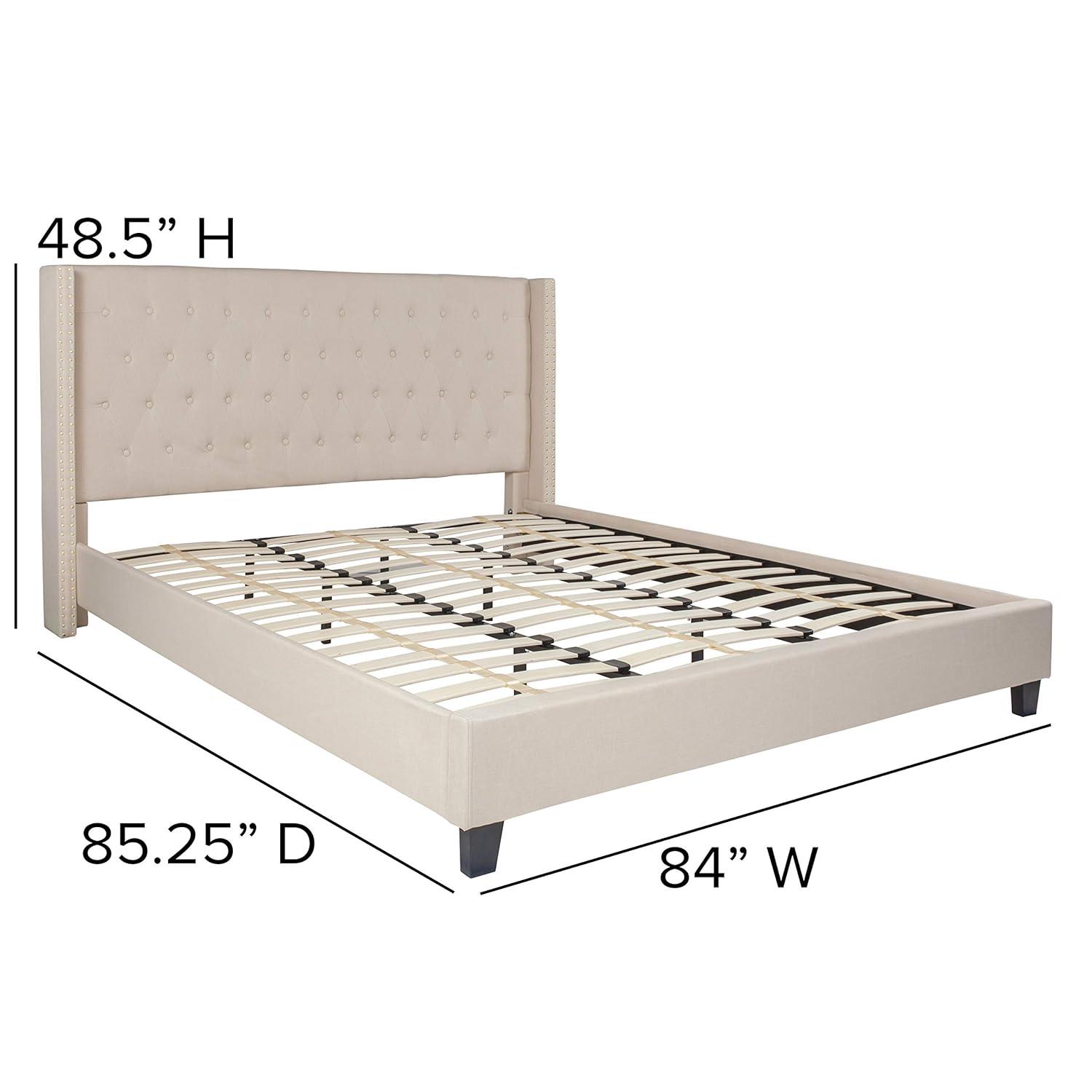 Flash Furniture Riverdale King Size Tufted Upholstered Platform Bed in Beige Fabric