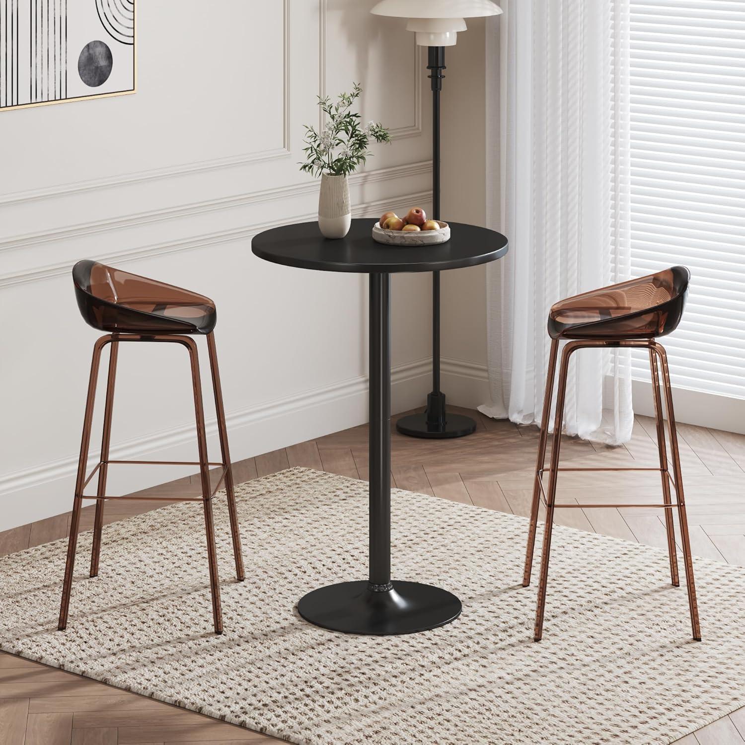 Wang Lin Jun Round Bistro Pub Table 1 Pack Modern Metal Base MDF Top Cocktail Bar Table Counter Bar Height for Pub, Dining Room, Party (Black)