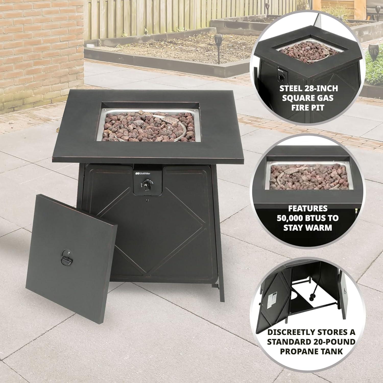 Four Seasons Courtyard Dual Heat 50,000 BTU Square Gas Tabletop Fire Pit