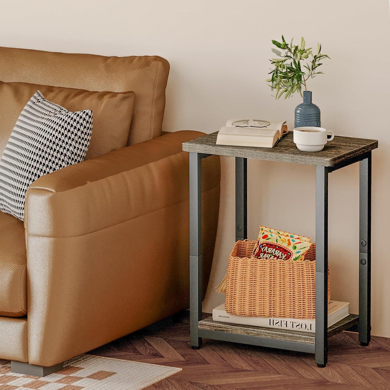 Side Tables Set of 2, Small End Table, Nightstand for Living Room, Bedroom, Office, Bathroom, Misty Gray + Classic Black