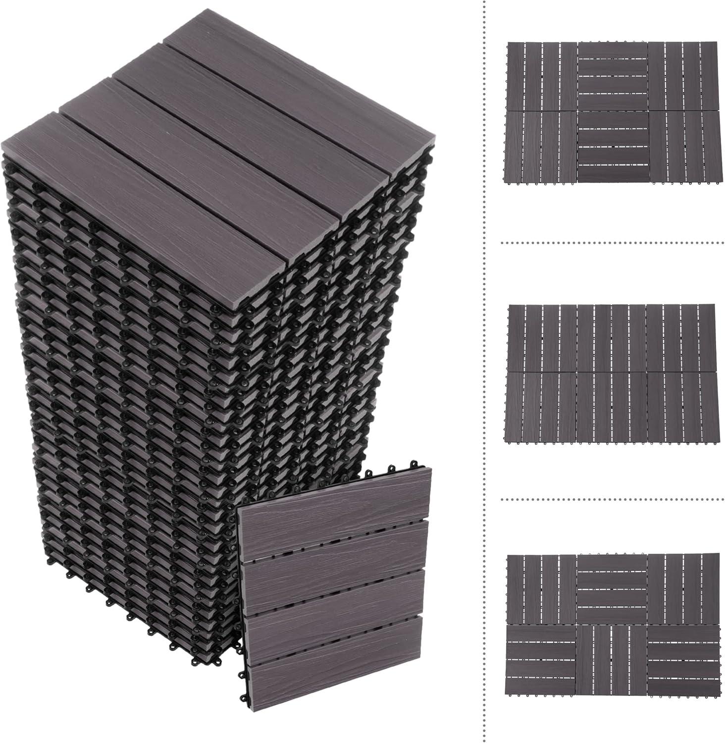 Gray Composite Wood Interlocking Deck Tiles, 30-Pack