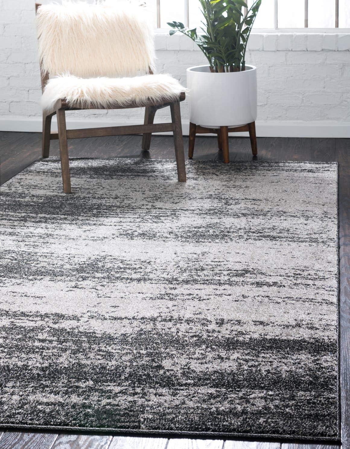 Unique Loom Indoor Rectangular Solid Print Modern Area Rugs Dark Gray/Black, 7' 0 x 10' 0