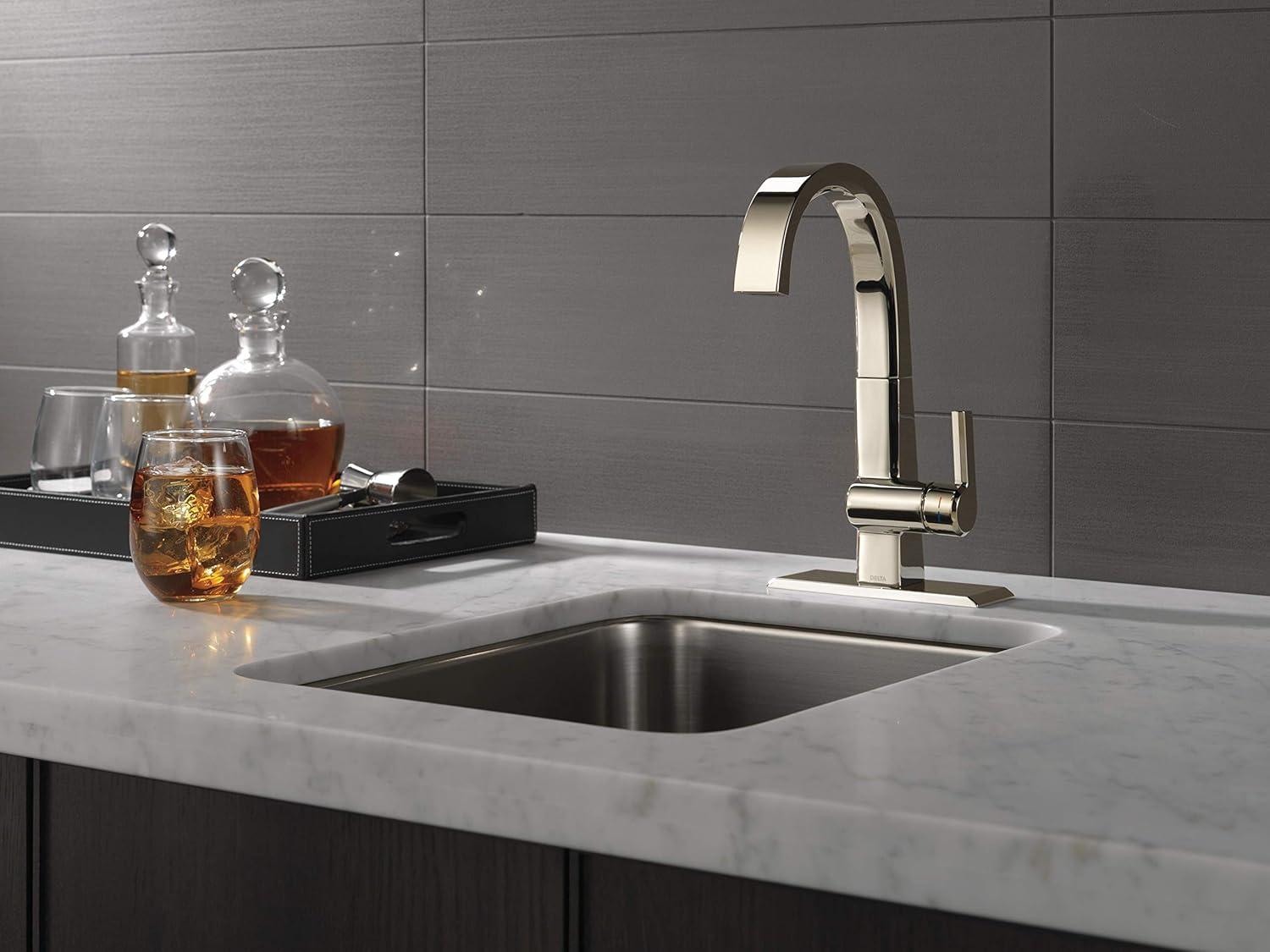 Sleek Nickel 12" Contemporary Bar Faucet with Pull-Out Spray