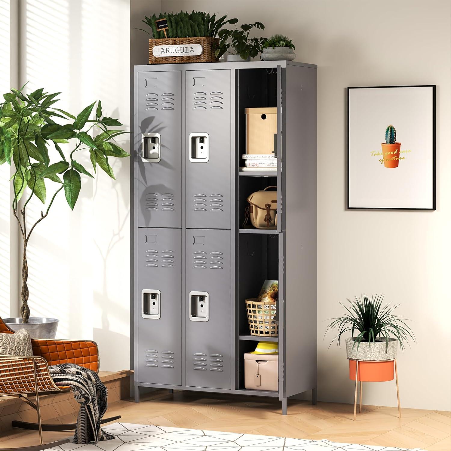 6 Door 72"H Metal Lockers With Lock for Employees, Storage Locker Cabinet - Ideal for Home Gym Office School Garage - Gray