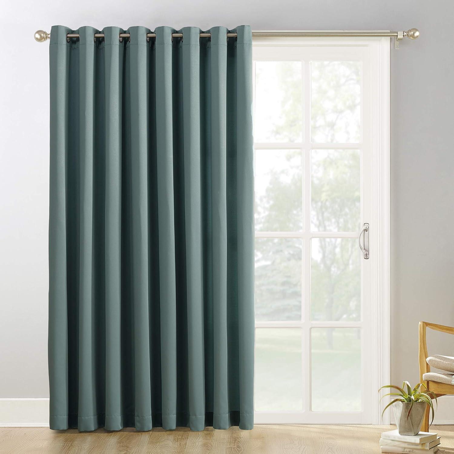 100"x84" Sun Zero Blackout Kenneth Extra-Wide Grommet Sliding Patio Door Curtain Panel Mineral: Energy Efficient, Noise Reduction