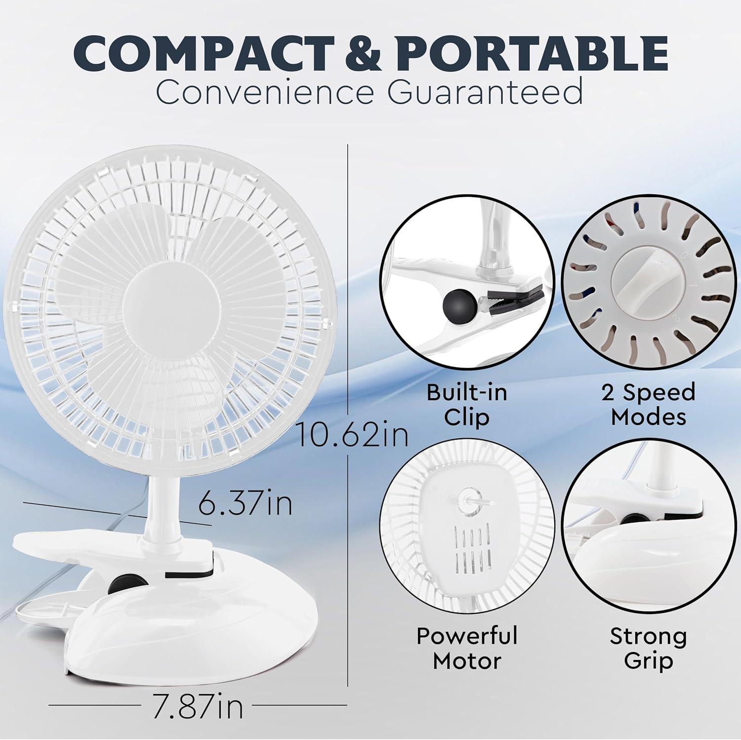 White Two-Speed Oscillating Clip-On Desk Fan