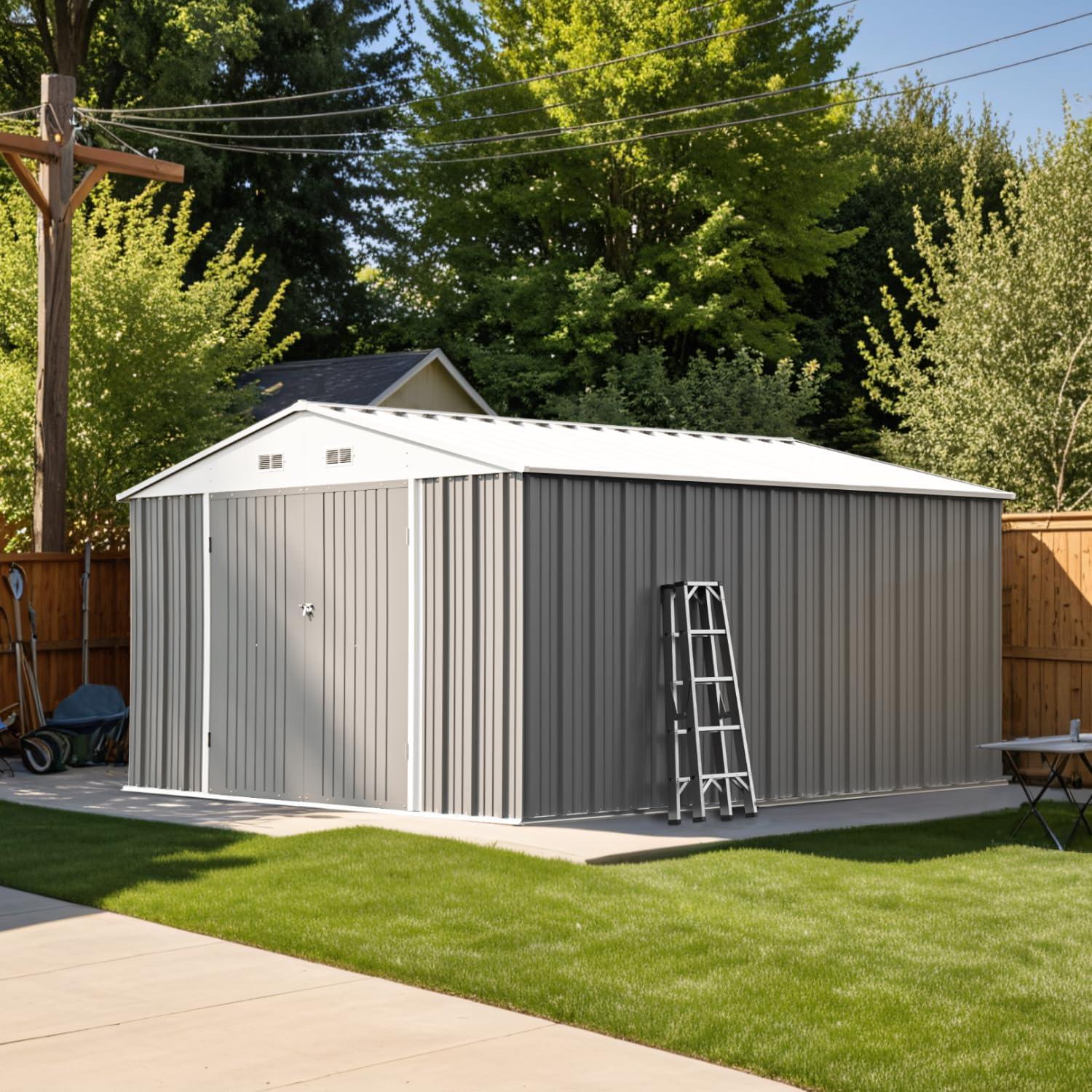 Patiowell 12'x10' Outdoor Storage Shed with Design of Double Lockable Doors Roof ,Utility Storage, Gray