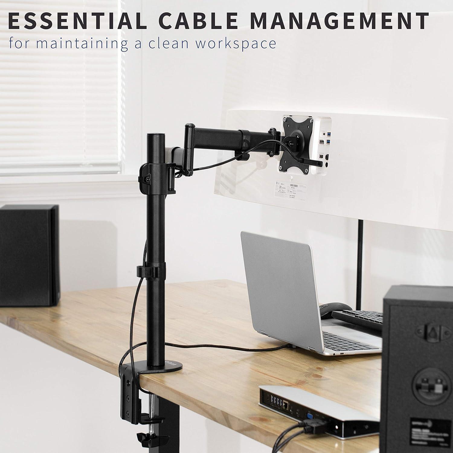 Black Adjustable Single Monitor Desk Mount with Extendable Arm