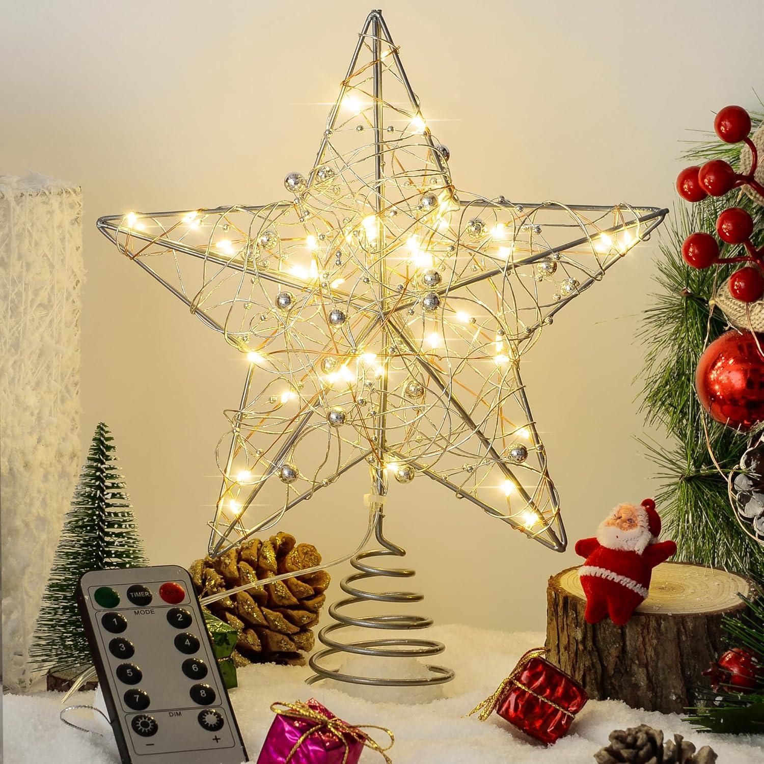 Gold LED Metal Star Christmas Tree Topper with Remote