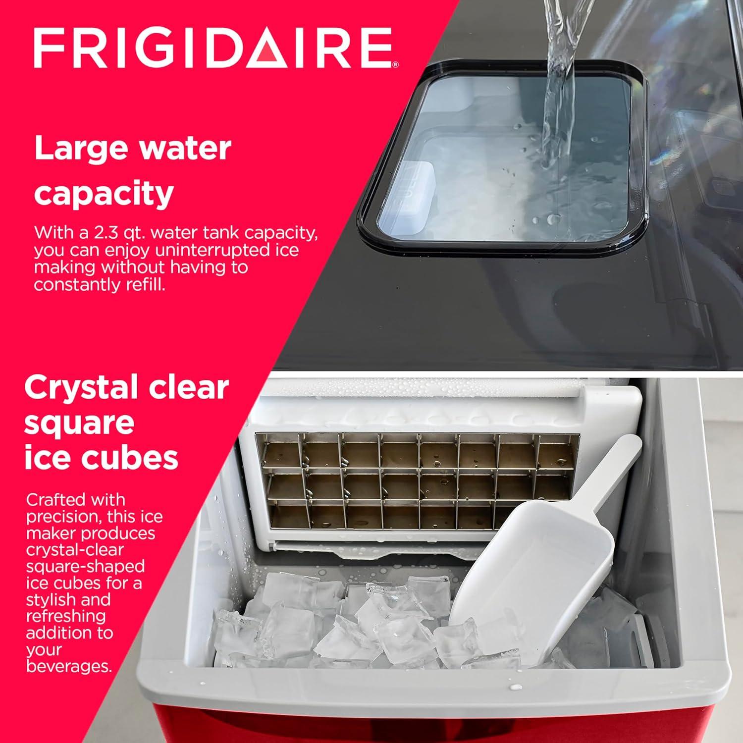 Frigidaire Frigidaire Countertop Stainless Steel Ice Maker with Transparent Window, Clear Ice Cube Maker, 40 lbs.